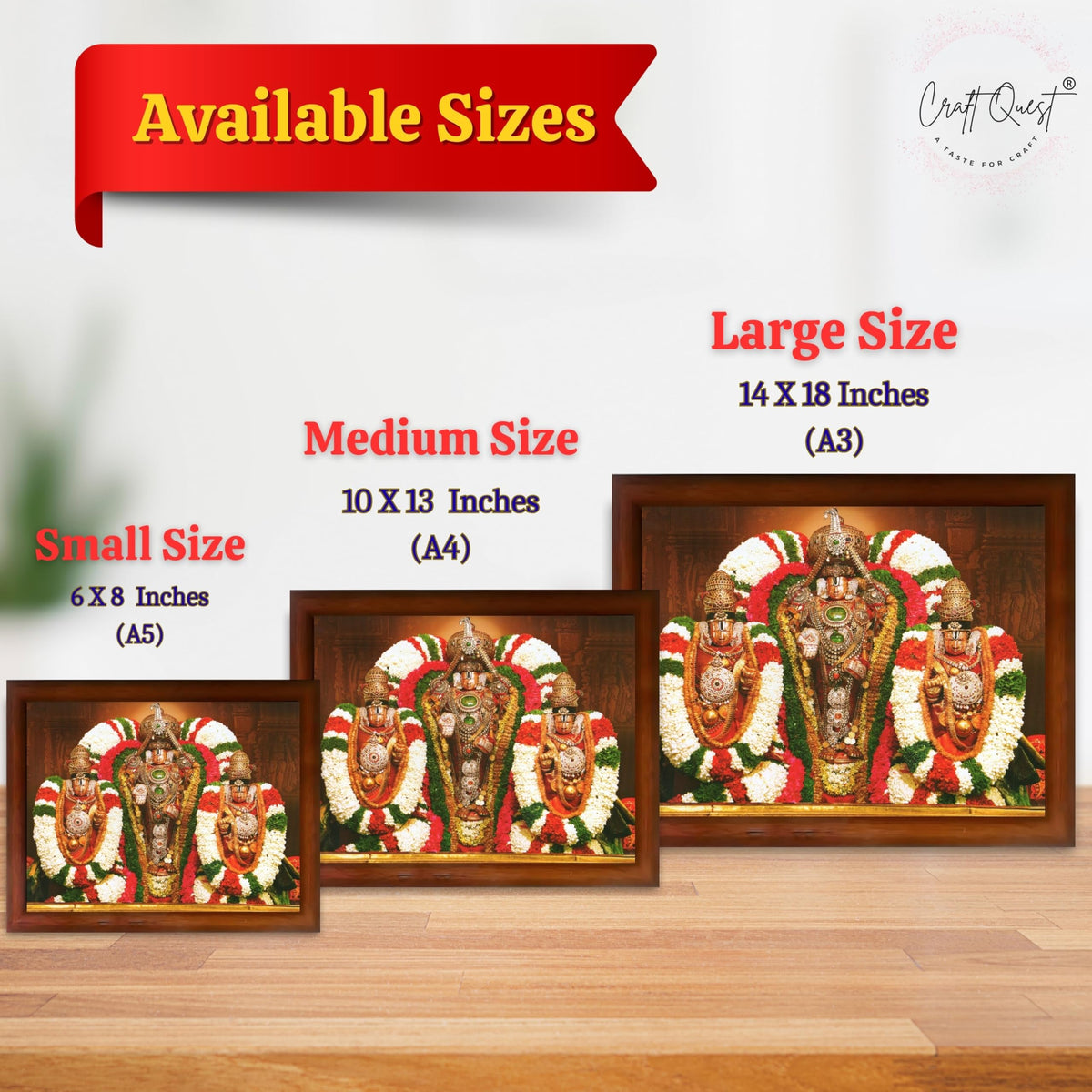 CRAFT QUEST Tirupati Balaji with Padmavati Photo Frame; sri; Venkateshwara; Wall Photo Frame | South God Frame for Home, Office, Temple & Gifting