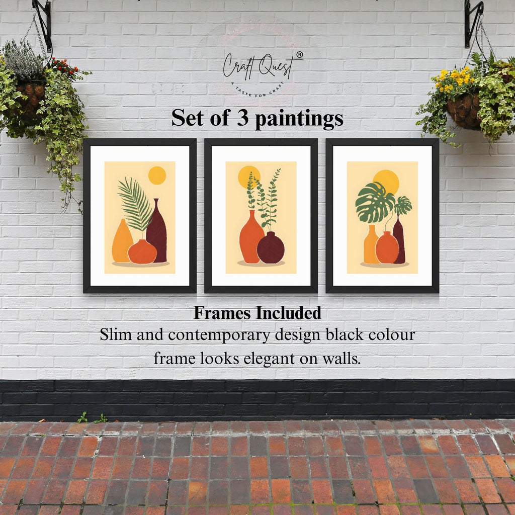 CRAFT QUEST Wall Art Decor Paintings | Set of 3 FLORAL Wall Art Frames for Home Decoration | Ideal for Living Room, Bedroom & Offices