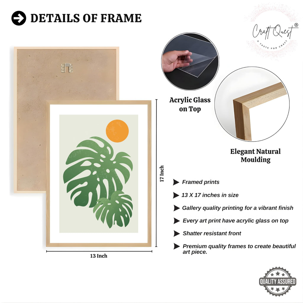 CRAFT QUEST Nature Inspired Abstract Gradient Tropical Leaf Wall Art | Set of 3 Frames for Home Decoration | Ideal for Living Room, Bedroom & Offices
