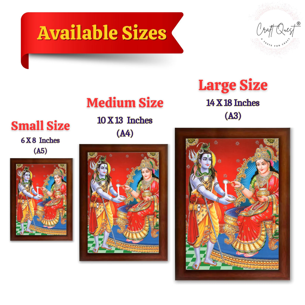CRAFT QUEST Shiva & Maa Annapurna devi sitting on throne photo frame with Acrylic Glass for Kitchen, Restraunt