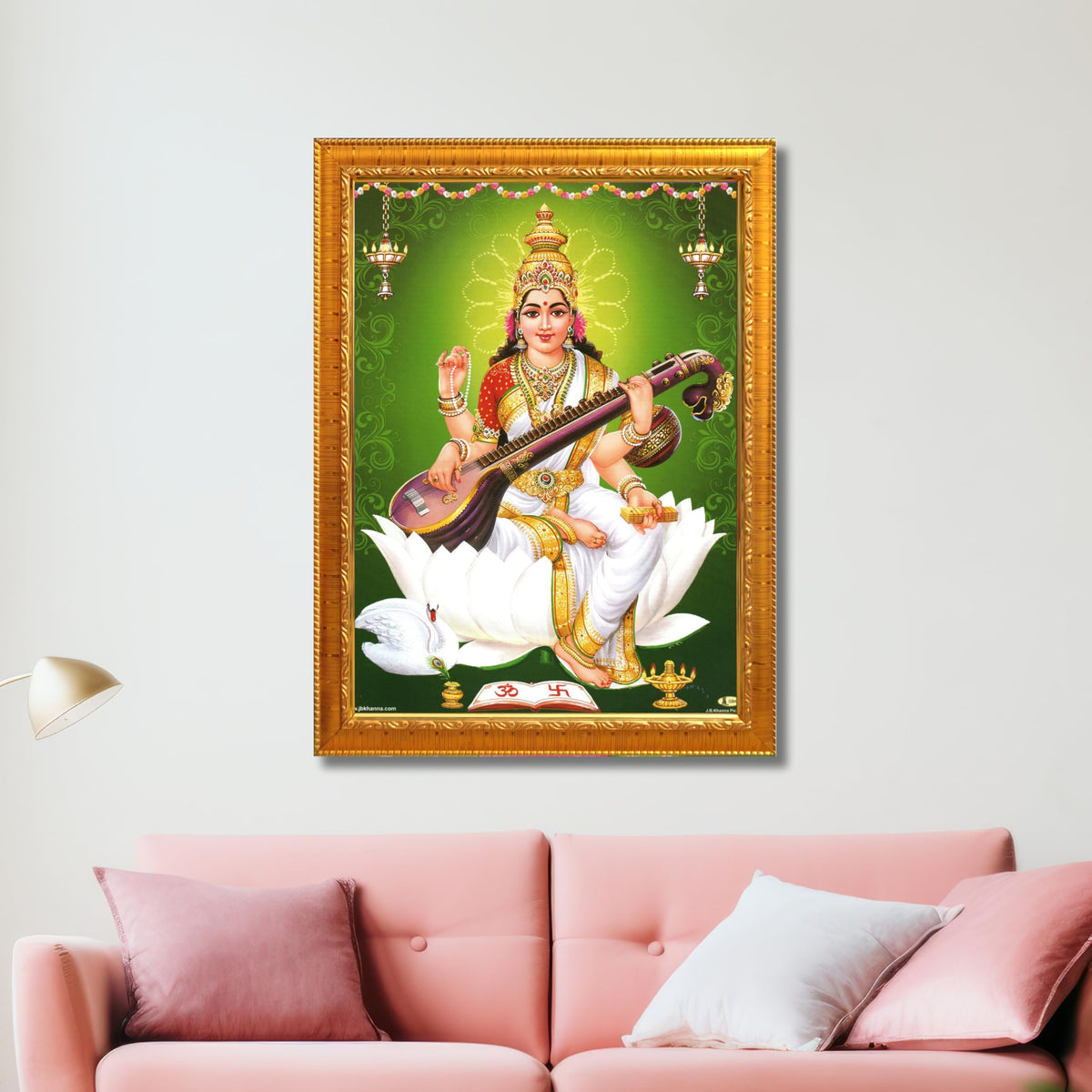 CRAFT QUEST Saraswati Devi Goddess Saraswathi Maa Wall Painting Sparkle Coated Framed Home Décor