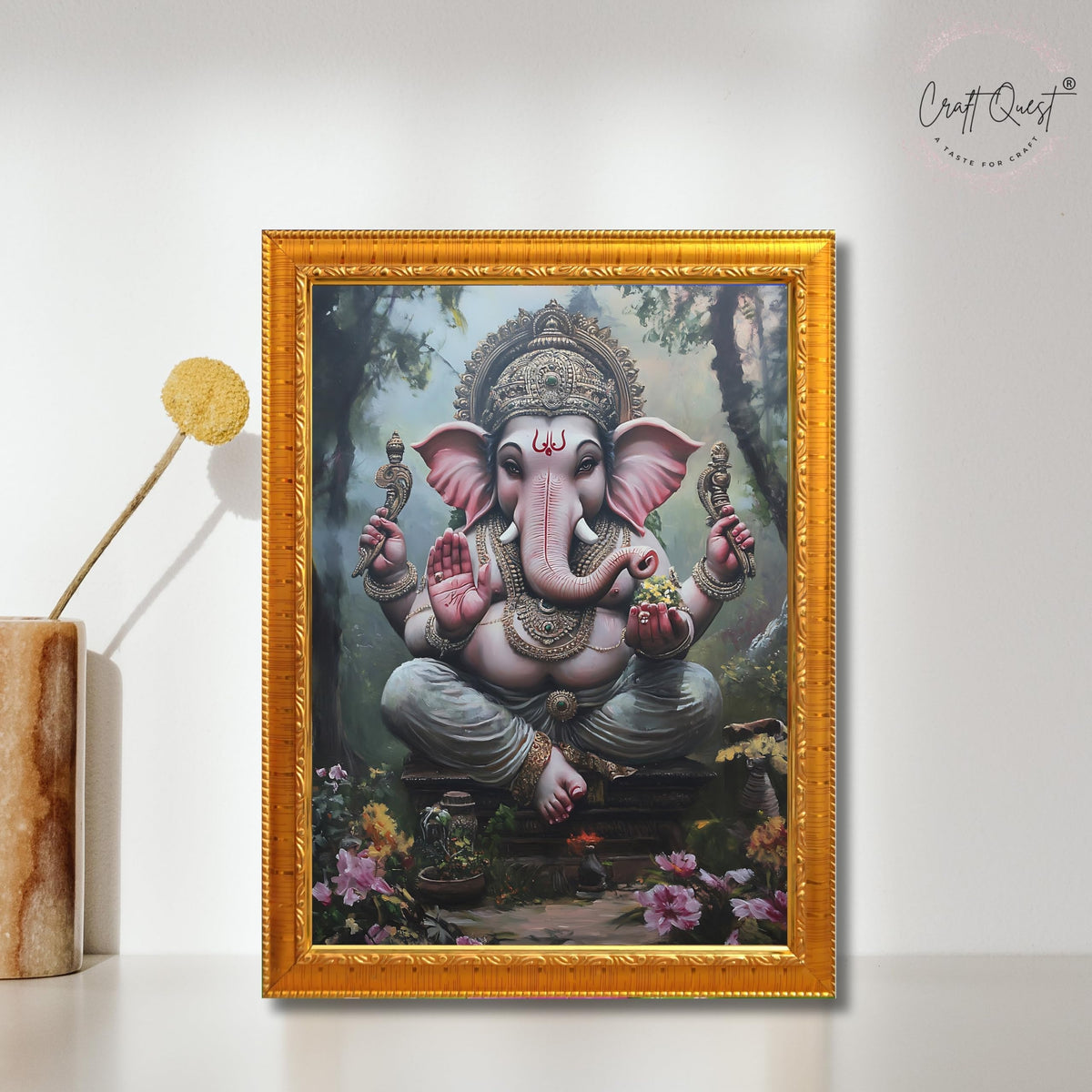CRAFT QUEST Lord God Ganesh Ganpati ji Hanging Wall Painting Framed For Home Décor