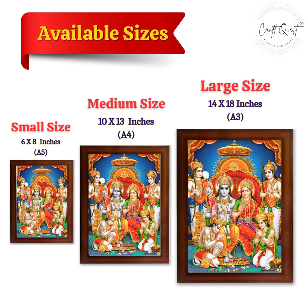 CRAFT QUEST Lord Shri Ram Darbar Sita Mata Parivar Family Wall Painting Framed Home and Pooja Decor