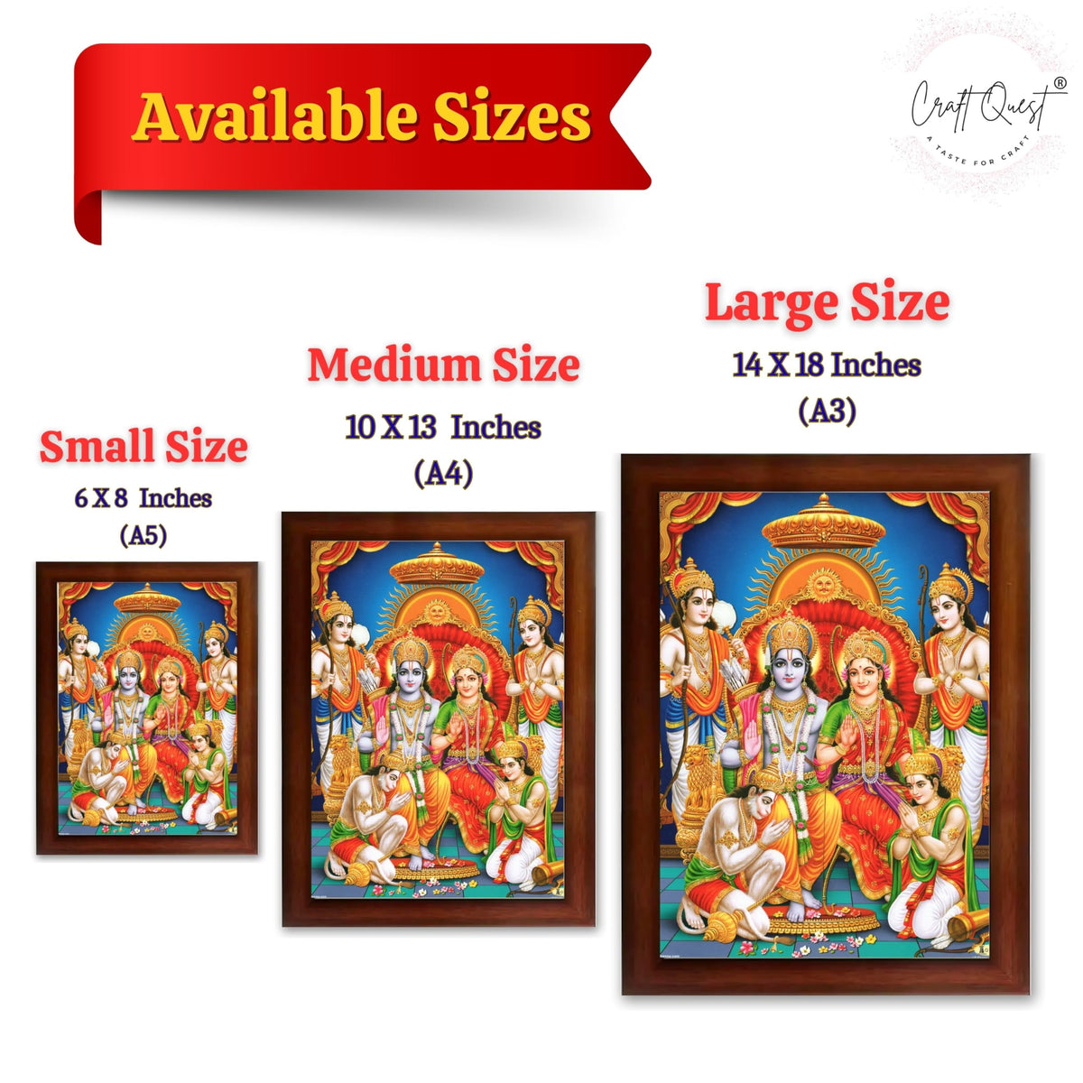 CRAFT QUEST Lord Shri Ram Darbar Sita Mata Parivar Family Wall Painting Framed Home and Pooja Decor