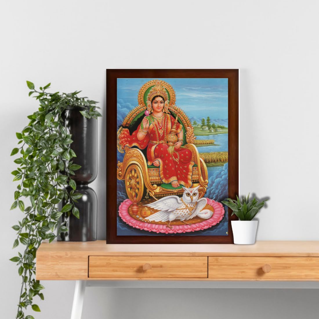 CRAFT QUEST Goddess Lakshmi Devi on Owl Wall Painting Frame Home Decor