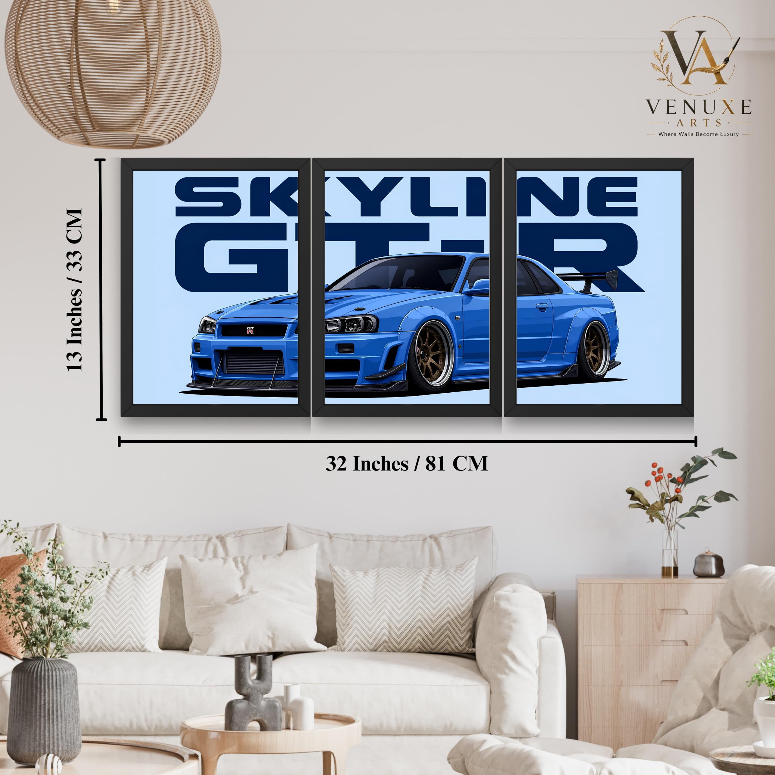 VENUXE ARTS Set Of 3 Big Sports Cars Framed Posters Gift Items for Boys Room Wall Decoration Bedroom Living Room Office Studio Décor | Car Poster Frame for Wall Décor