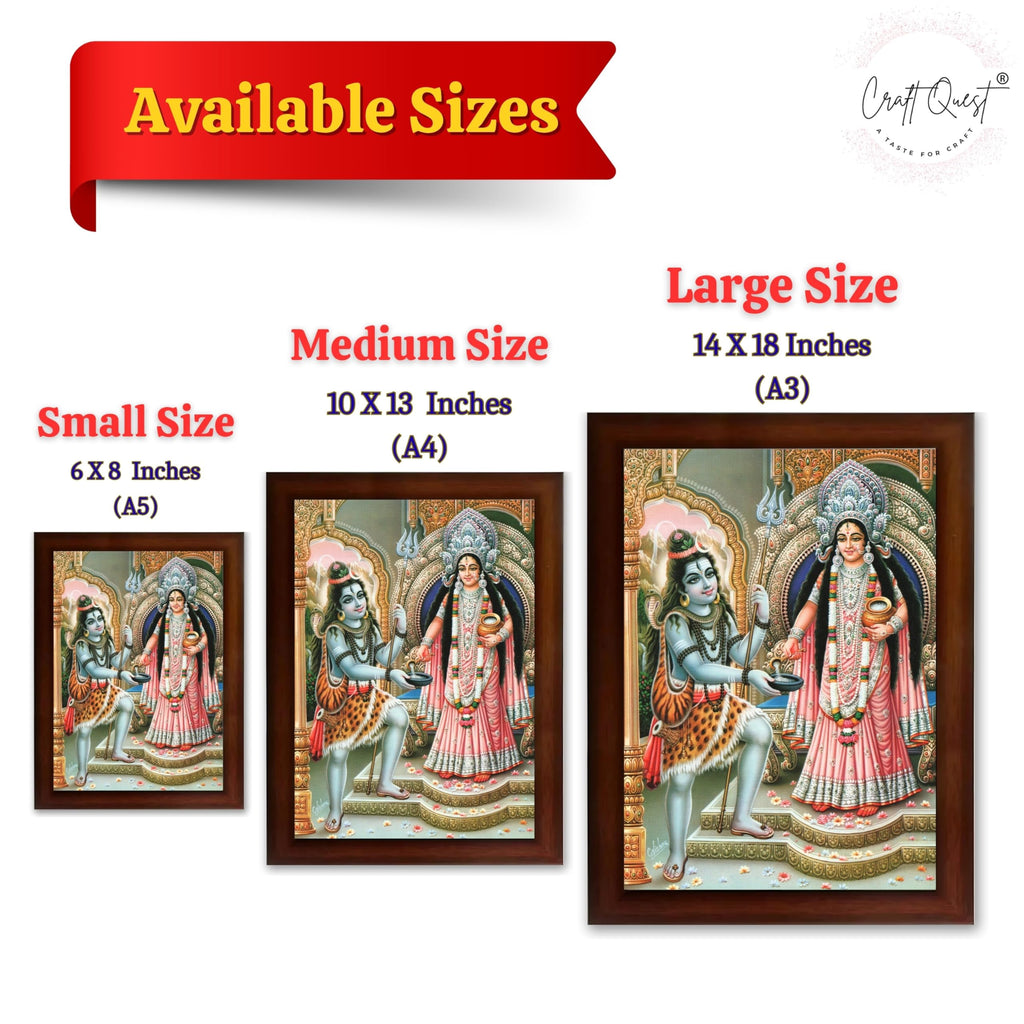 CRAFT QUEST Shiva & Maa Annapurna devi sitting on throne photo frame with Laminated Poster for Kitchen Worship