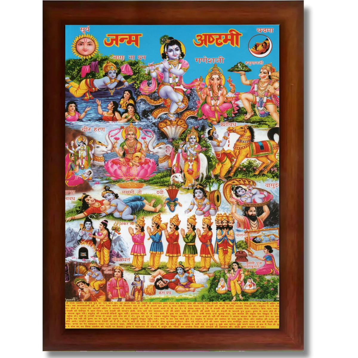 CRAFT QUEST Krishna Janmashtami Photo with Frame, Janmashtami Painting, Hindu God Wall Art, Spiritual Photo for Home Decor, Pooja Room,