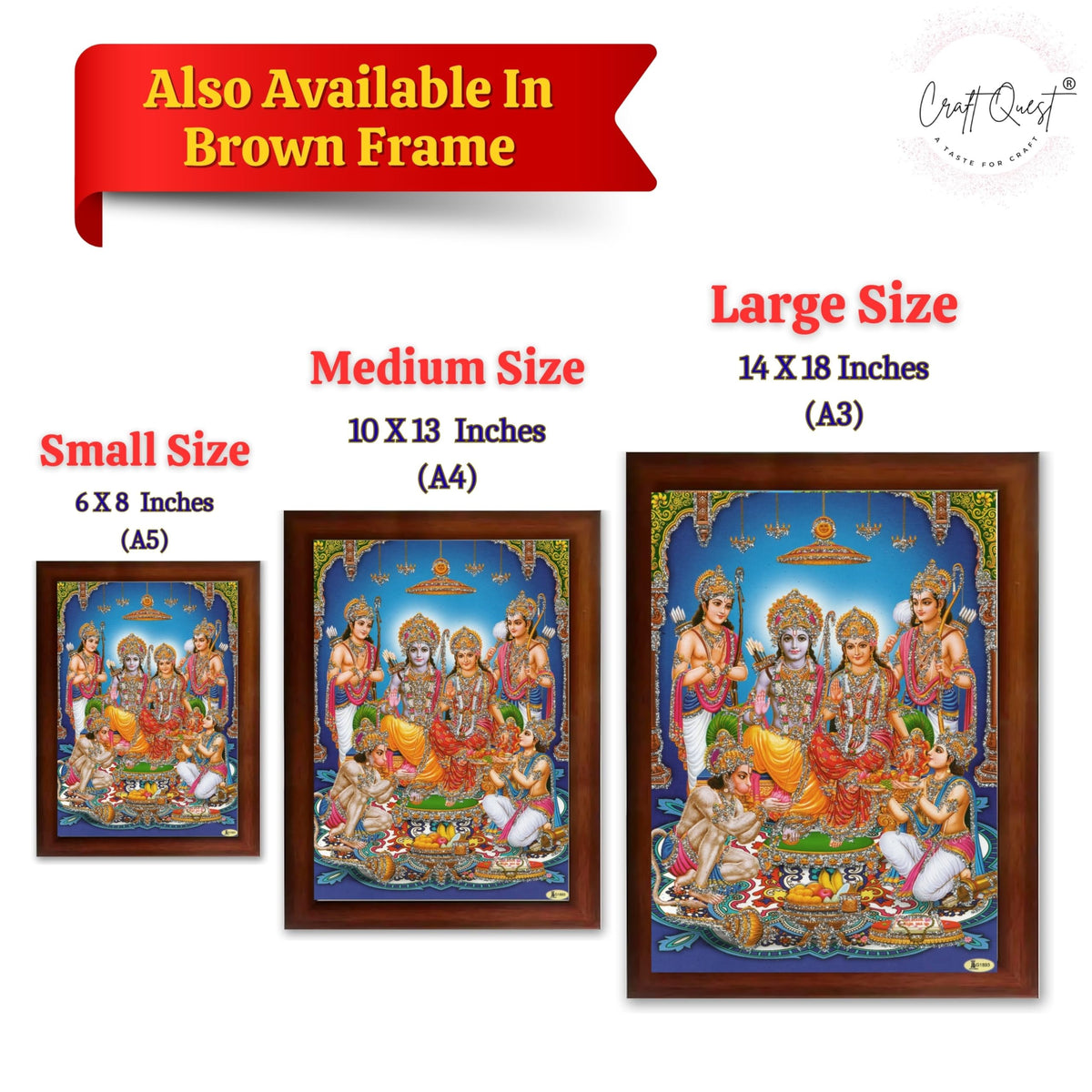 CRAFT QUEST Ram Darbar Lord Shri Ram Ji Sita Mata Parivar Family Wall Painting Framed Home and Pooja Decor