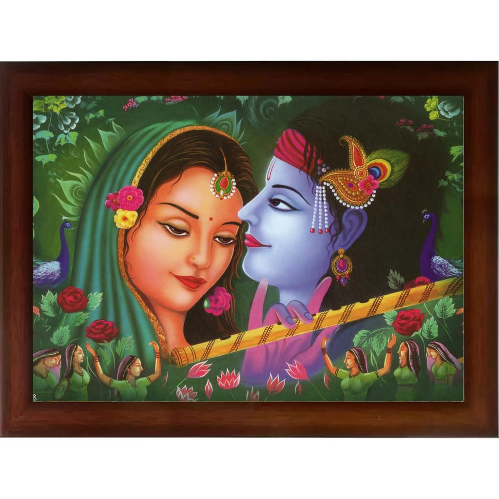 Craft Quest Radha Krishna Sparkle Coated Home Decorative Gift Item Framed Painting (10 X 14 Inches, Brown) RK1013-103