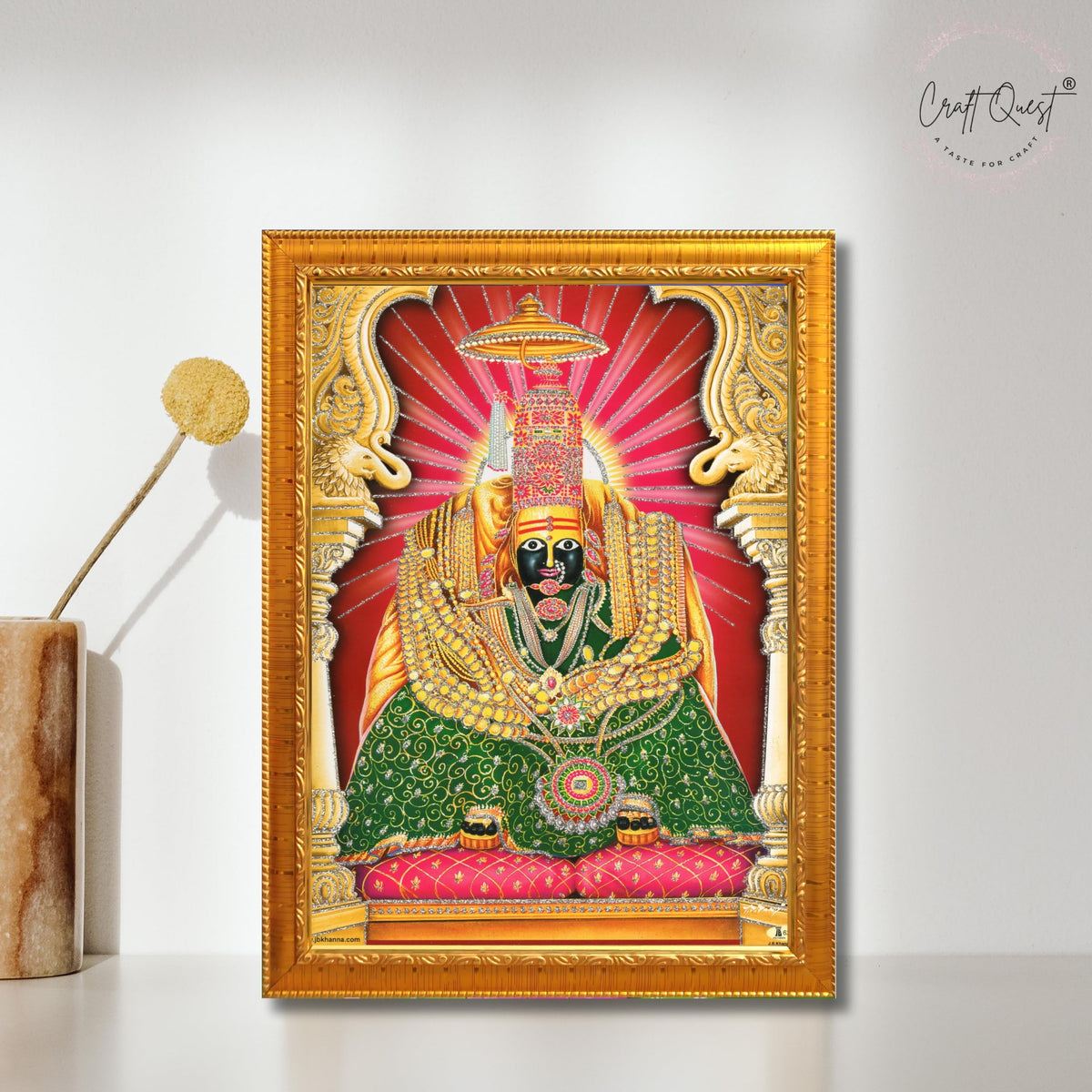 CRAFT QUEST Tulja mata photo with frame, Tuljabhawani photo, Tuljapur, Religious Framed Painting with Acrylic glass