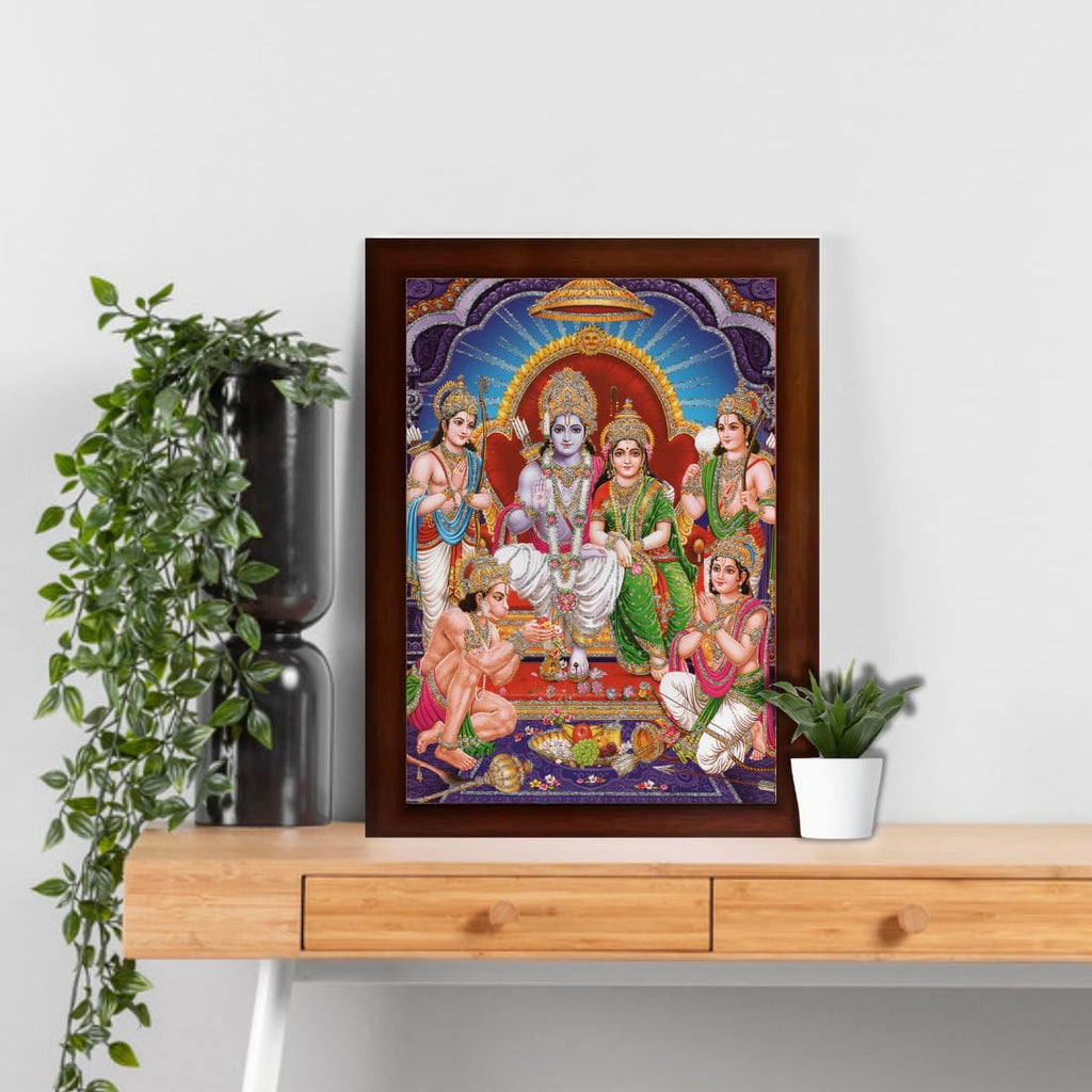 Craft Quest Ram Darbar Sparkle Coated Framed, Home Decorative Gift Item Painting (14 X 10 Inches, Multicolour,Religious) RD1013-502