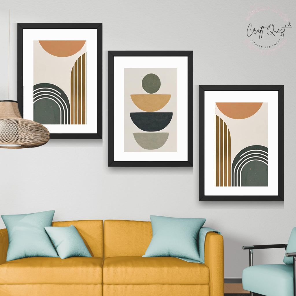 CRAFT QUEST Abstract With Different Shapes | Set of 3 Frames for Home Decoration | Ideal for Living Room, Bedroom & Offices