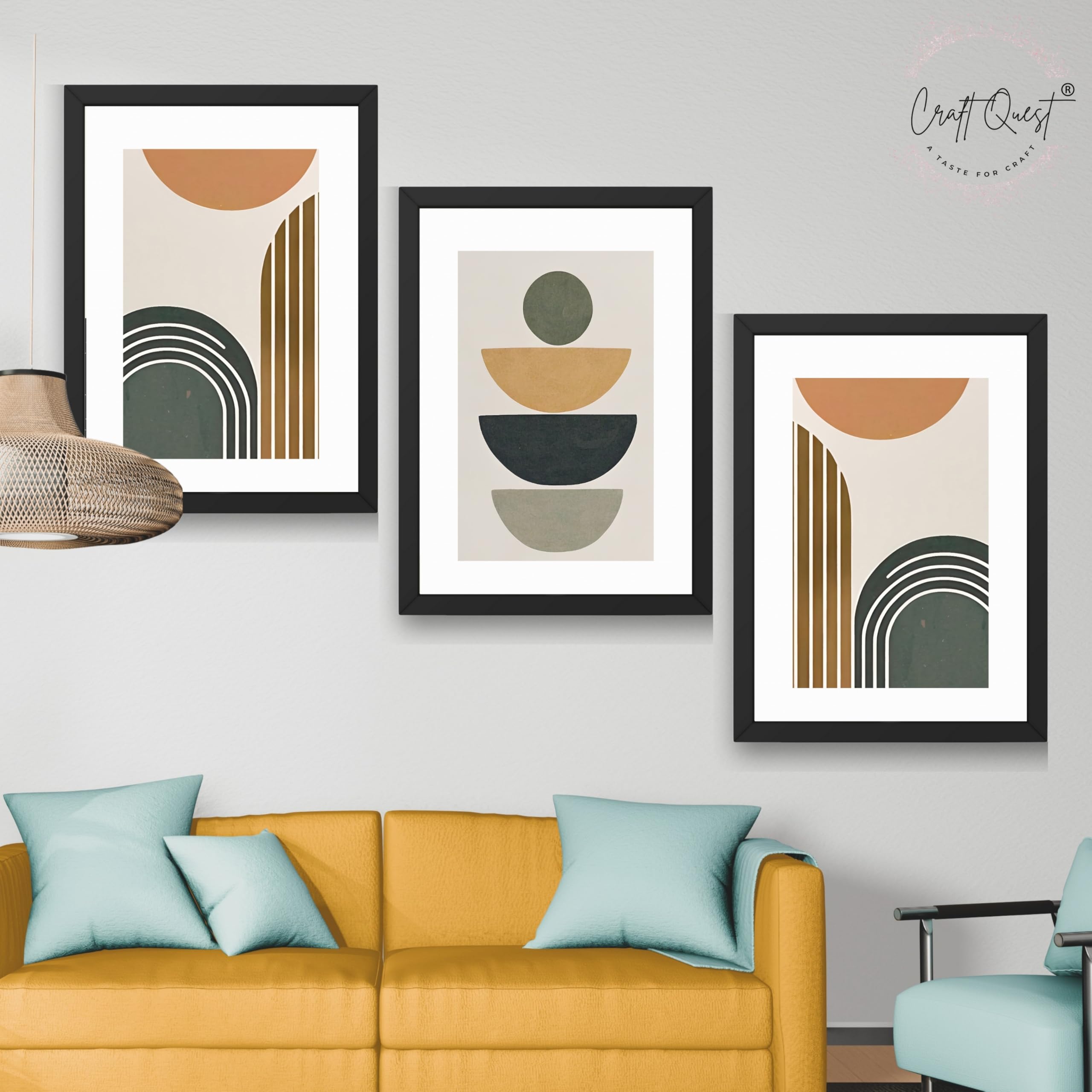CRAFT QUEST Abstract With Different Shapes | Set of 3 Frames for Home Decoration | Ideal for Living Room, Bedroom & Offices