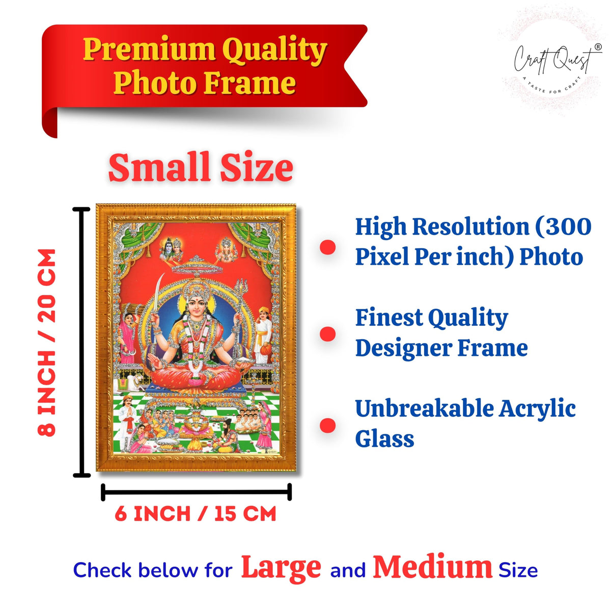 CRAFT QUEST Maa Santoshi Wooden Photo Frame With Acrylic Sheet For Worship/Pooja