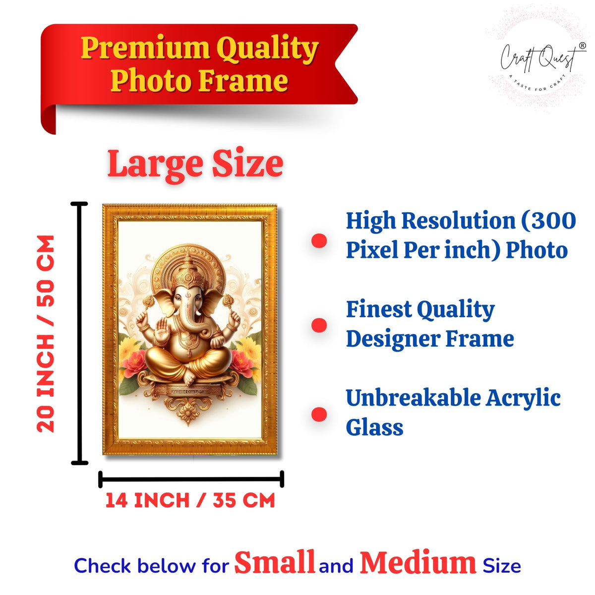 CRAFT QUEST Lord Ganesha Ganpati ji Modern Wall Art Painting With Frame For Pooja, Home and Office Decor,
