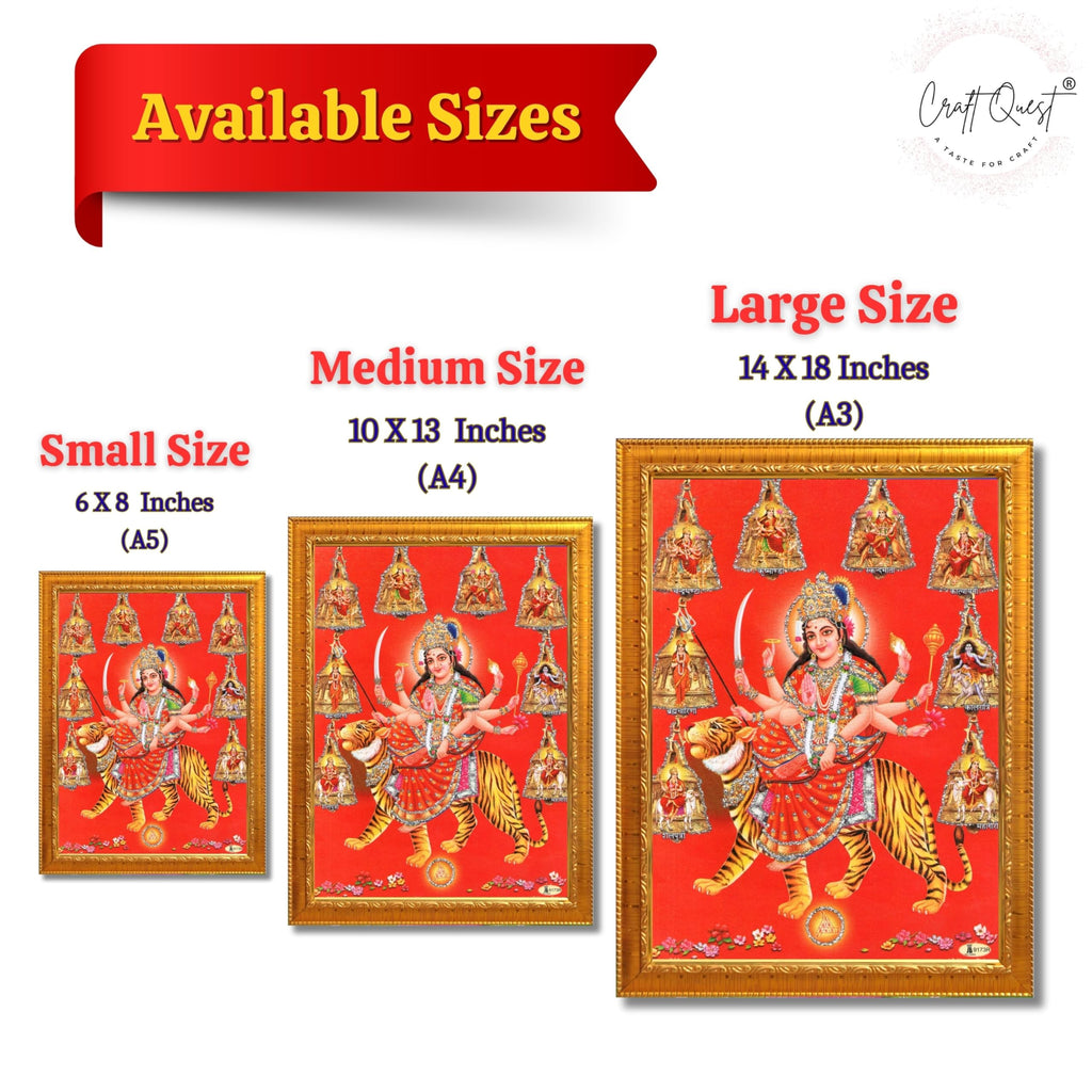 CRAFT QUEST Goddess Navdurga Durga Devi Wall Painting Framed Home and Pooja Décor Item