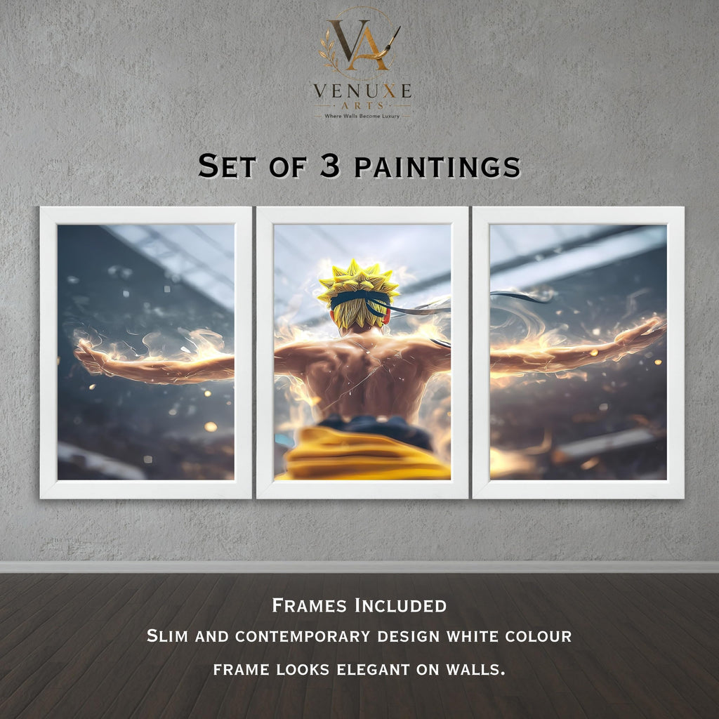 VENUXE ARTS Set Of 3 Anime Characters Wall Framed |Anime Characters Framed Poster for Living Room Bedroom Gaming Room Studio Wall Decor