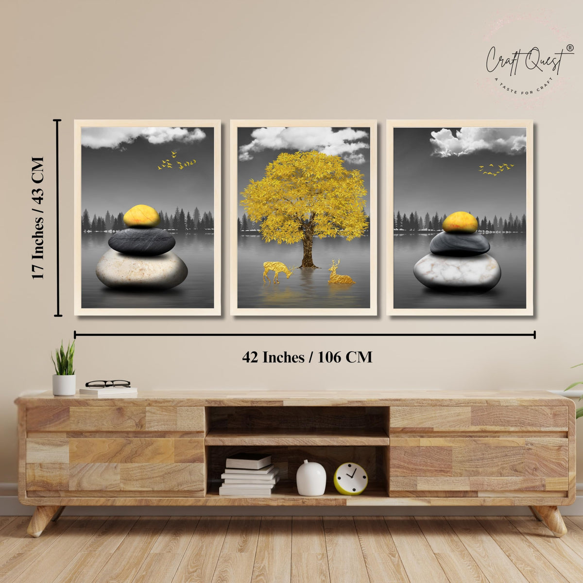 CRAFT QUEST Modern Art Geometric Landscapes Wall Art | Set of 3 Frames for Home Decoration | Ideal for Living Room, Bedroom & Offices