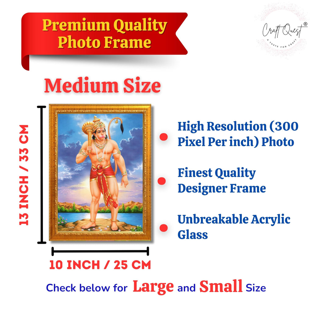 CRAFT QUEST Bajrang Bali Hanuman Ji Photo Frame | Acrylic Glass, Lightweight & Waterproof | Ideal for Home, Office, Temple & Puja Room Wall Decor