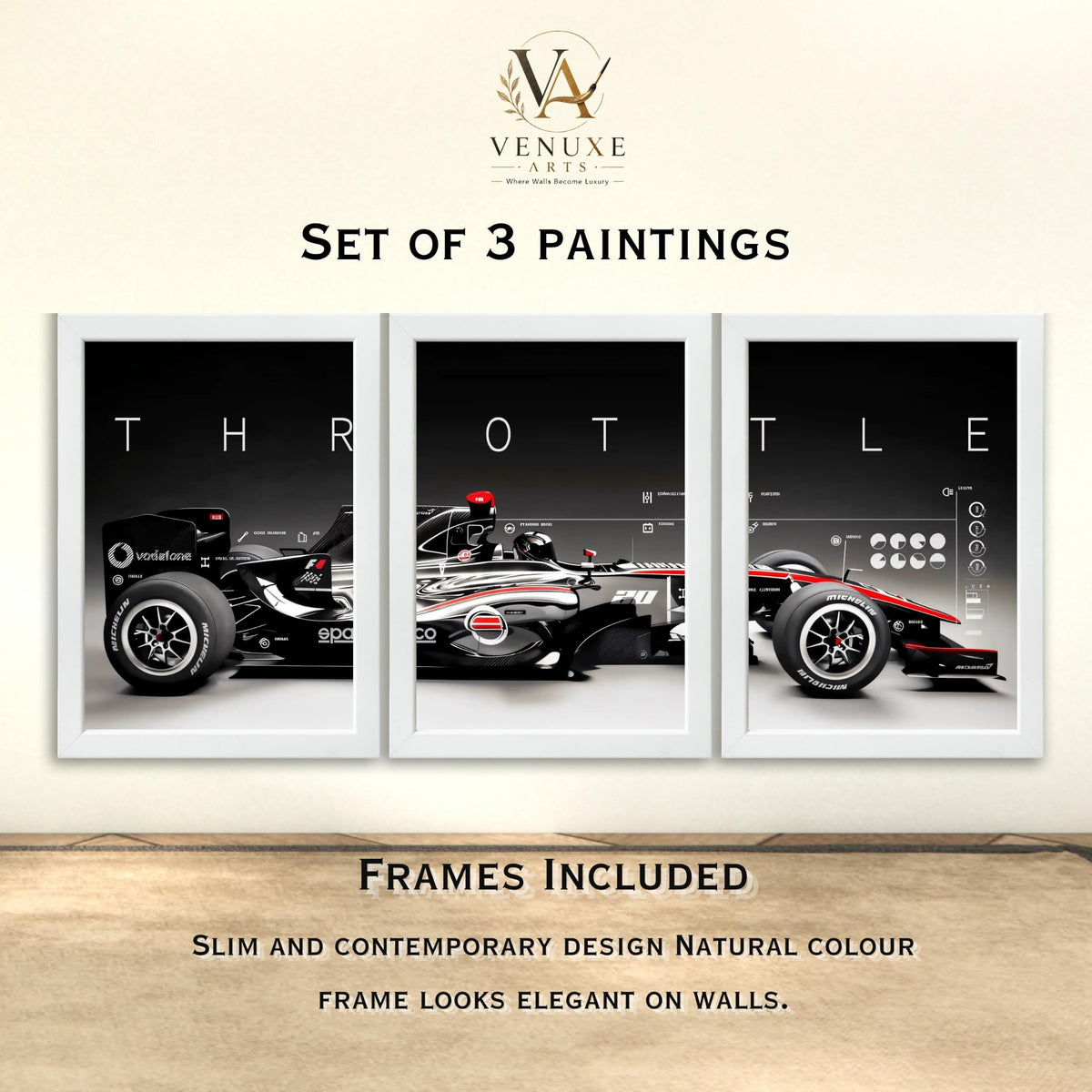 VENUXE ARTS Set Of 3 Big Sports Cars Framed Posters Gift Items for Boys Room Wall Decoration Bedroom Living Room Office Studio Décor | Car Poster Frame for Wall Décor