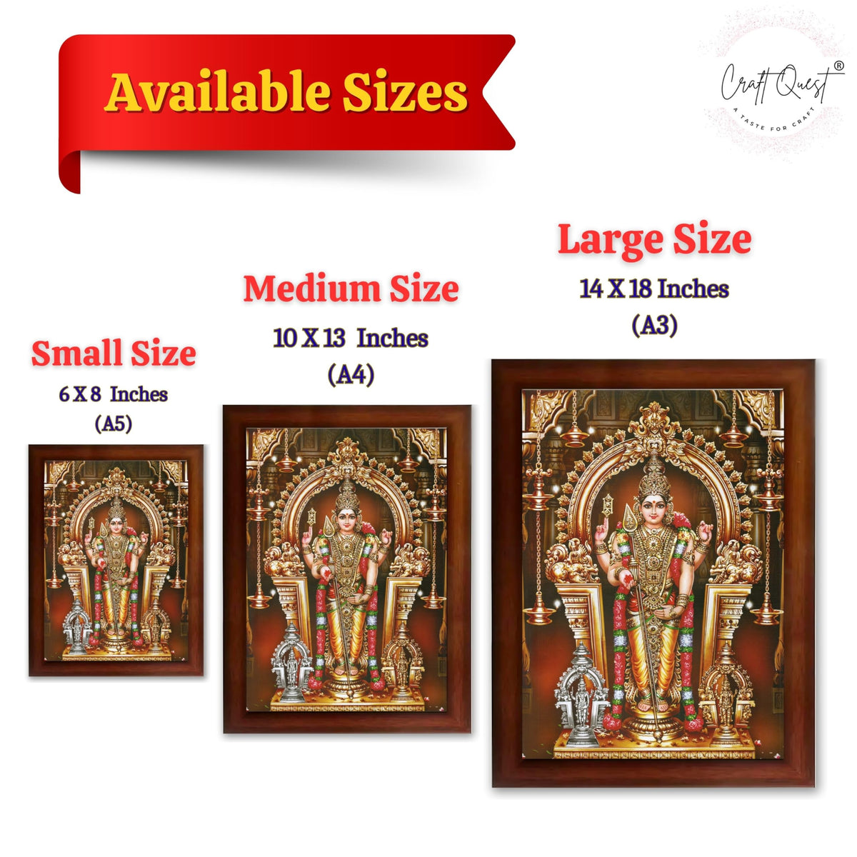 CRAFT QUEST Tiruchendur Murugan Lord Subramanya Swamy Wall Photo Frame | South God Picture Frame for Home, Office, Temple & Gifting