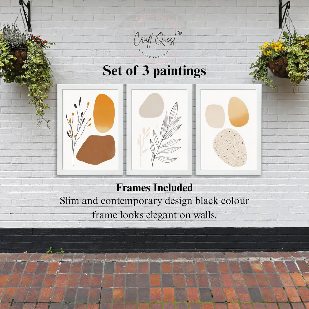 CRAFT QUEST SET OF 3 Organic Abstract Modern Wall Art | Set of 3 Frames for Home Decoration | Ideal for Living Room, Bedroom & Offices