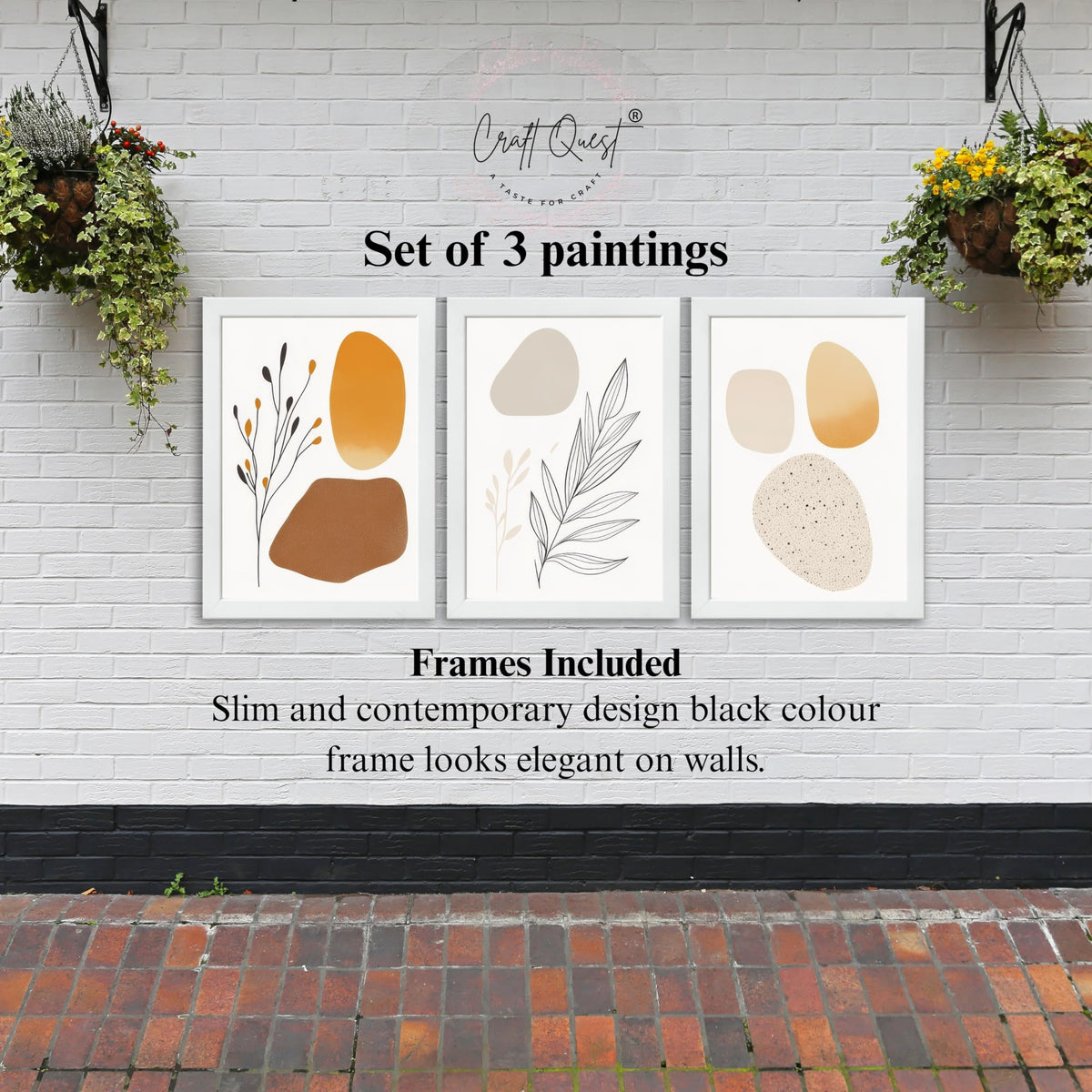 CRAFT QUEST SET OF 3 Organic Abstract Modern Wall Art | Set of 3 Frames for Home Decoration | Ideal for Living Room, Bedroom & Offices