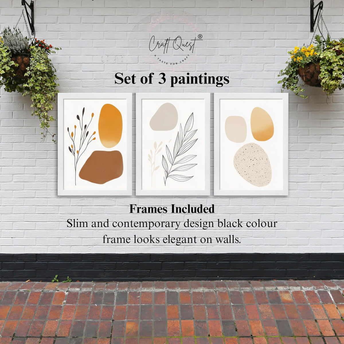 CRAFT QUEST SET OF 3 Organic Abstract Modern Wall Art | Set of 3 Frames for Home Decoration | Ideal for Living Room, Bedroom & Offices