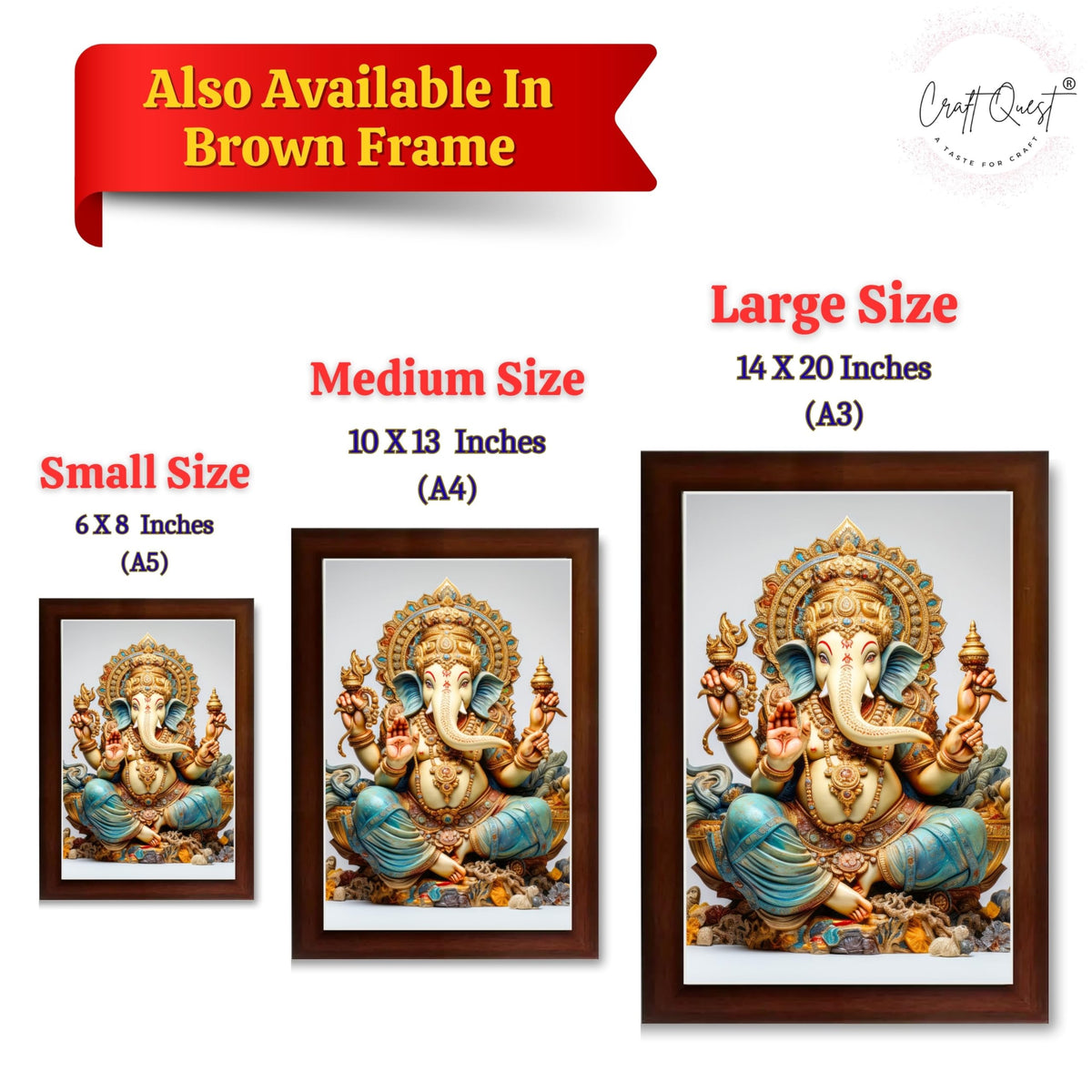 CRAFT QUEST Lord Ganpati Modern Wall Art Painting With Frame For Pooja, Home and Office Decor