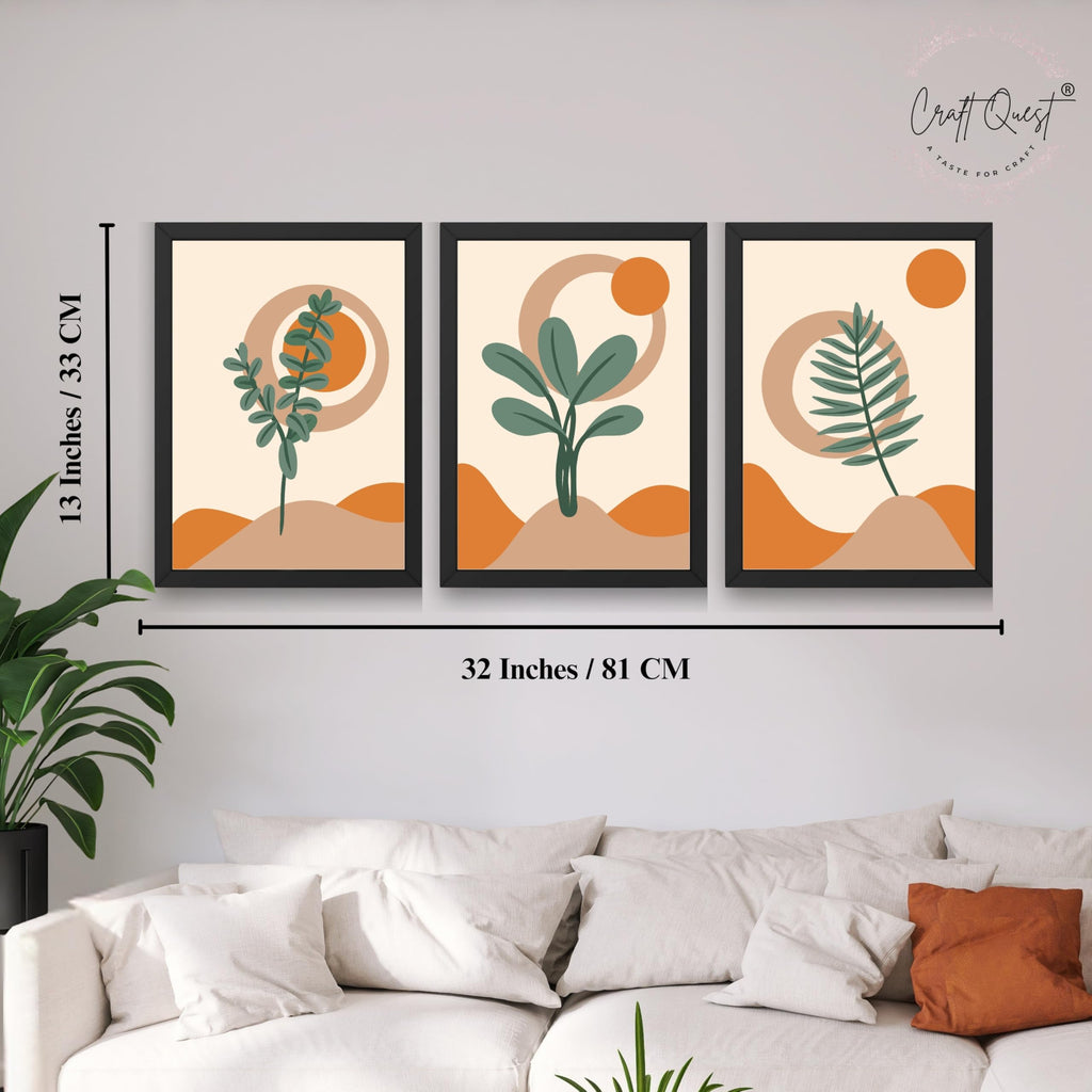 CRAFT QUEST Wall Art Decor Paintings | Set of 3 BOHO Wall Art Frames for Home Decoratio | Ideal for Living Room, Offices & Bedrooms
