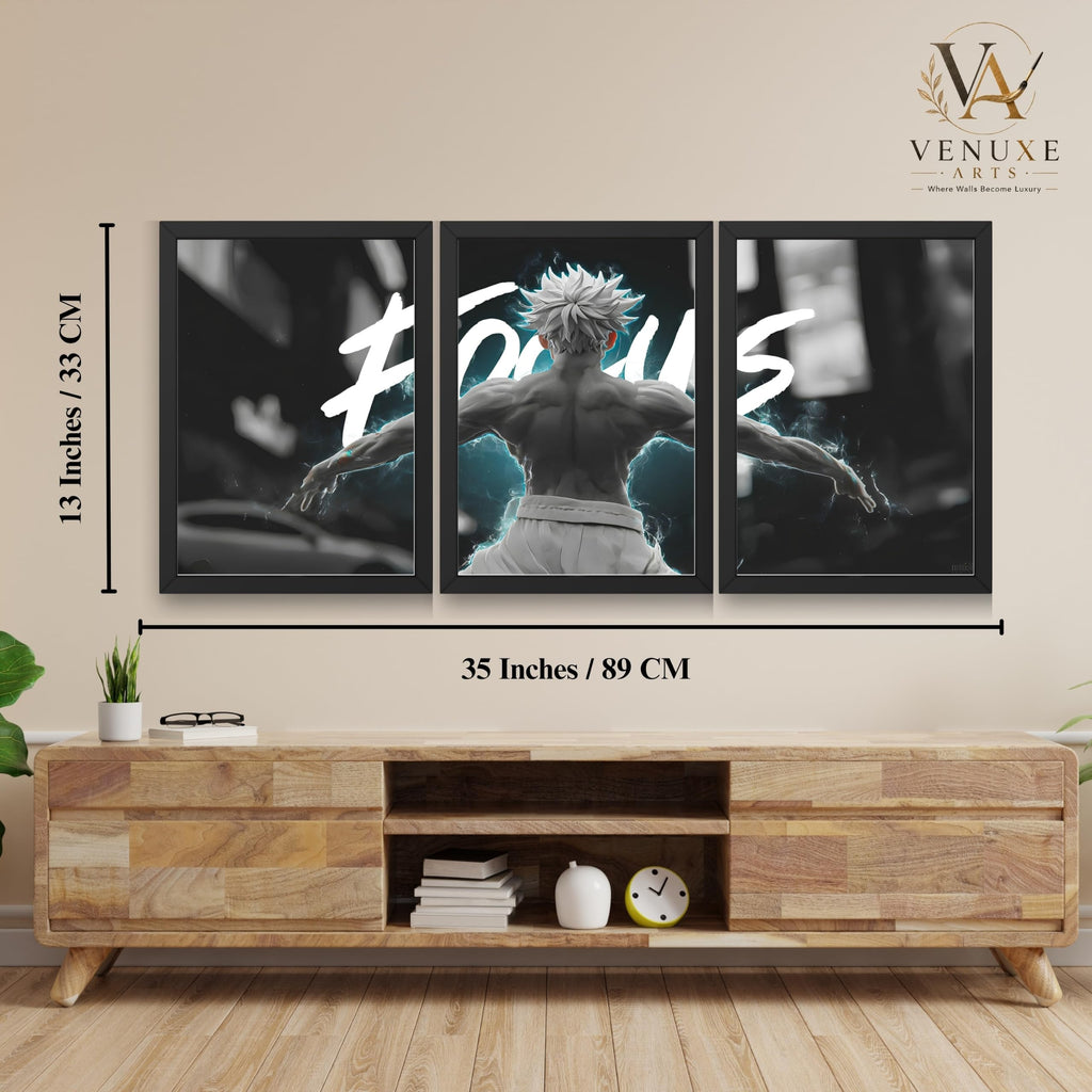 VENUXE ARTS Set Of 3 Anime Characters Wall Framed |Anime Characters Framed Poster for Living Room Bedroom Gaming Room Studio Wall Decor
