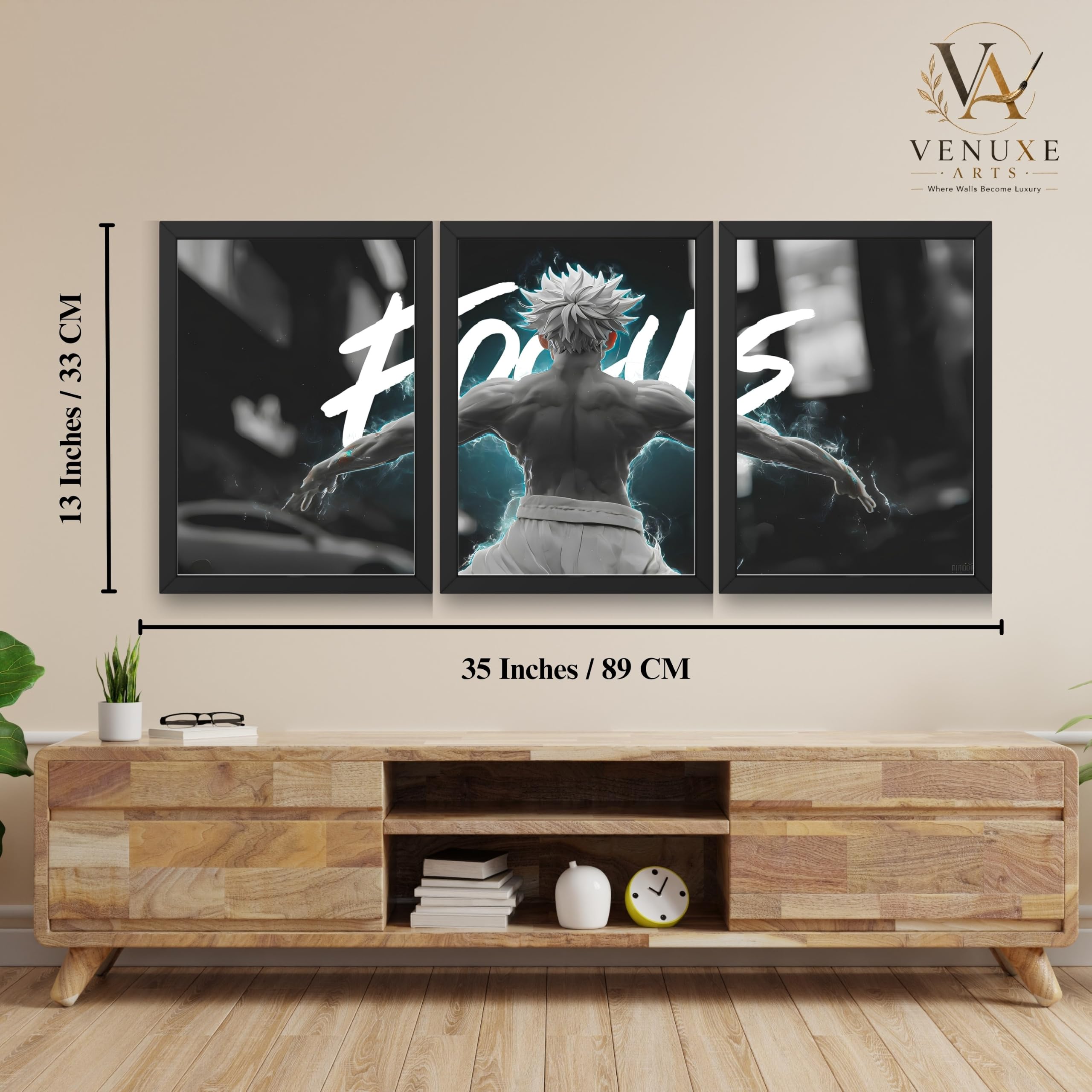 VENUXE ARTS Set Of 3 Anime Characters Wall Framed |Anime Characters Framed Poster for Living Room Bedroom Gaming Room Studio Wall Decor