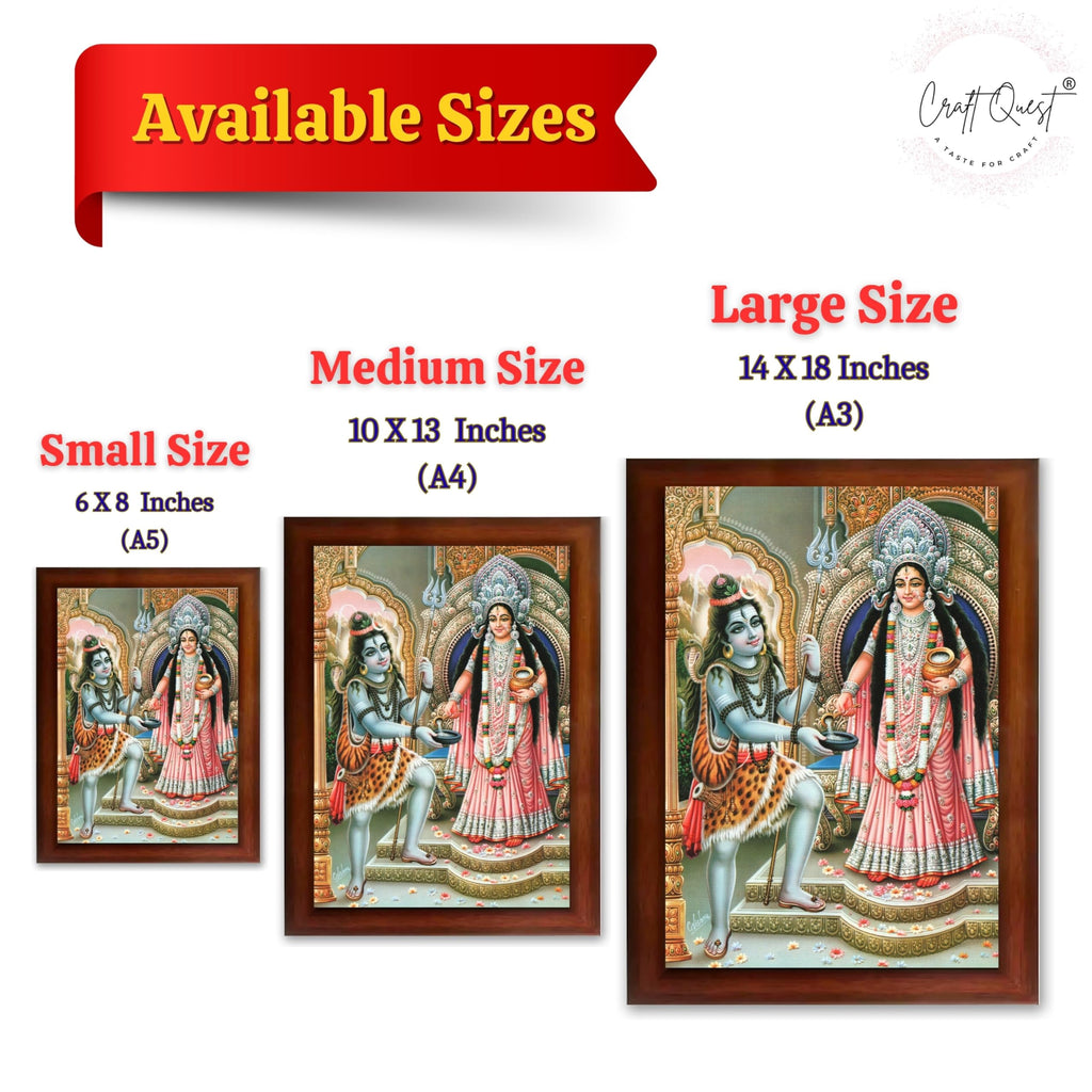 CRAFT QUEST Shiva & Maa Annapurna devi sitting on throne photo frame with Laminated Poster for Kitchen Worship