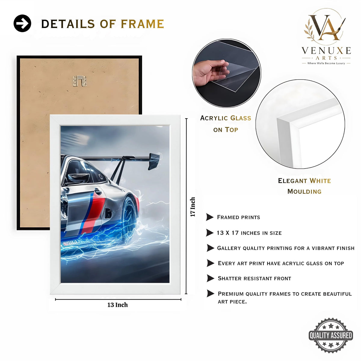 VENUXE ARTS Set Of 3 Big Sports Cars Framed Posters Gift Items for Boys Room Wall Decoration Bedroom Living Room Office Studio Décor | Car Poster Frame for Wall Décor