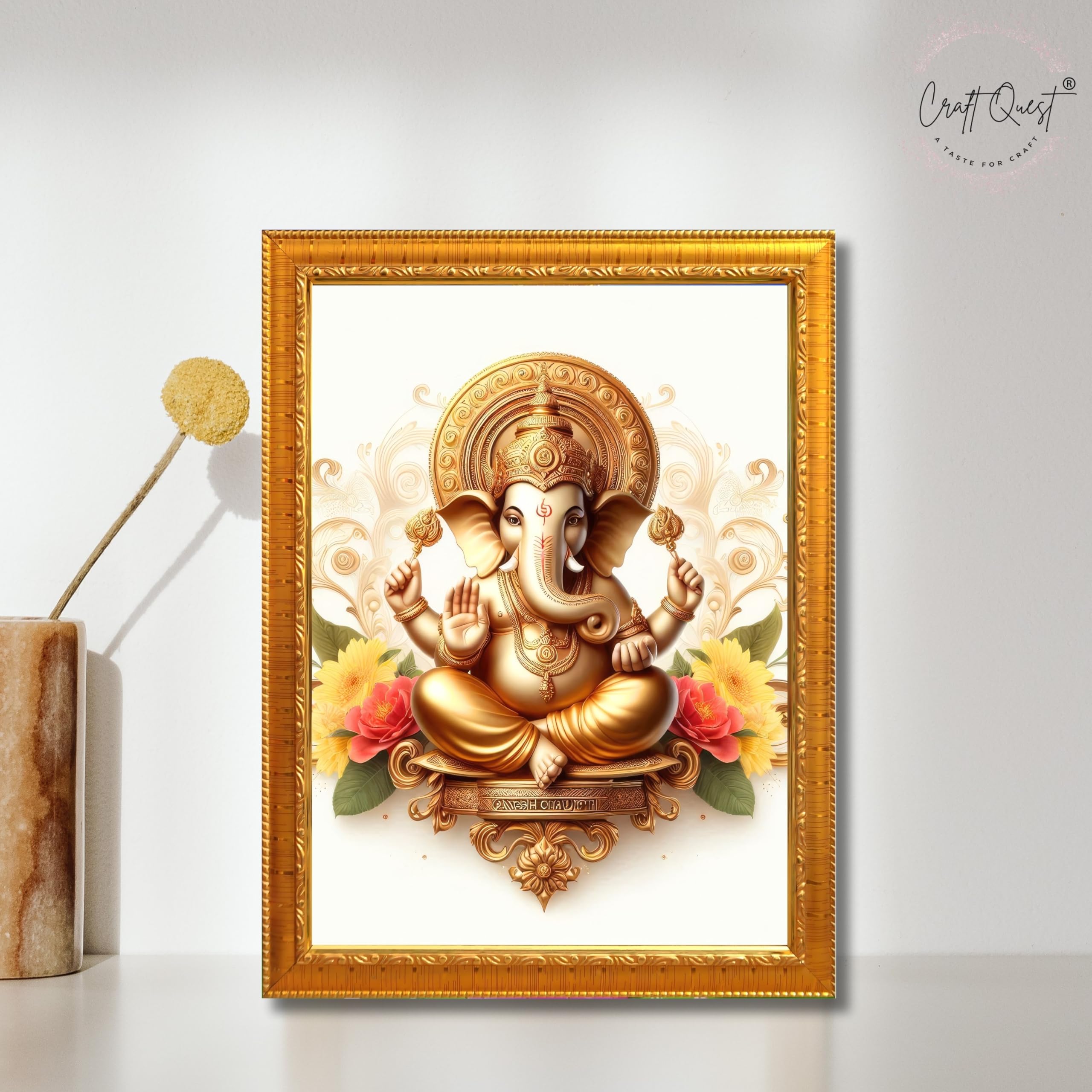 CRAFT QUEST Lord Ganesha Ganpati ji Modern Wall Art Painting With Frame For Pooja, Home and Office Decor,