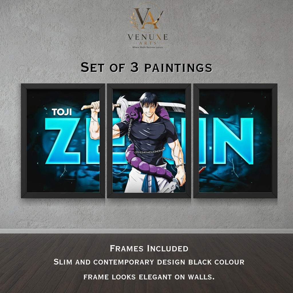 VENUXE ARTS Set Of 3 Anime Characters Wall Framed |Anime Characters Framed Poster for Living Room Bedroom Gaming Room Studio Wall Decor