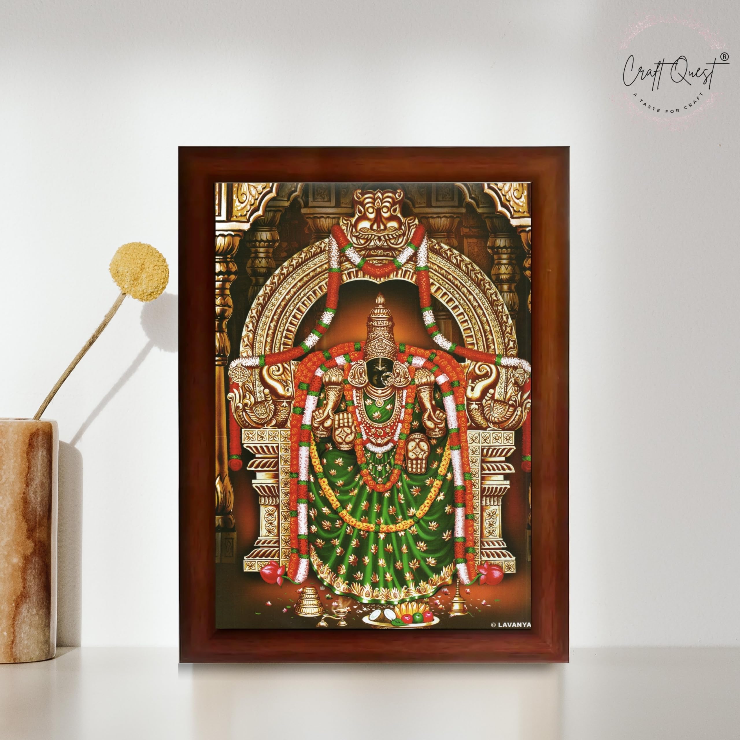 CRAFT QUEST Padmavati Devi Padmavathi Thayar Amman Wall Painting Photo Framed | South God Picture Frame for Home, Office, Temple & Gifting, Decor