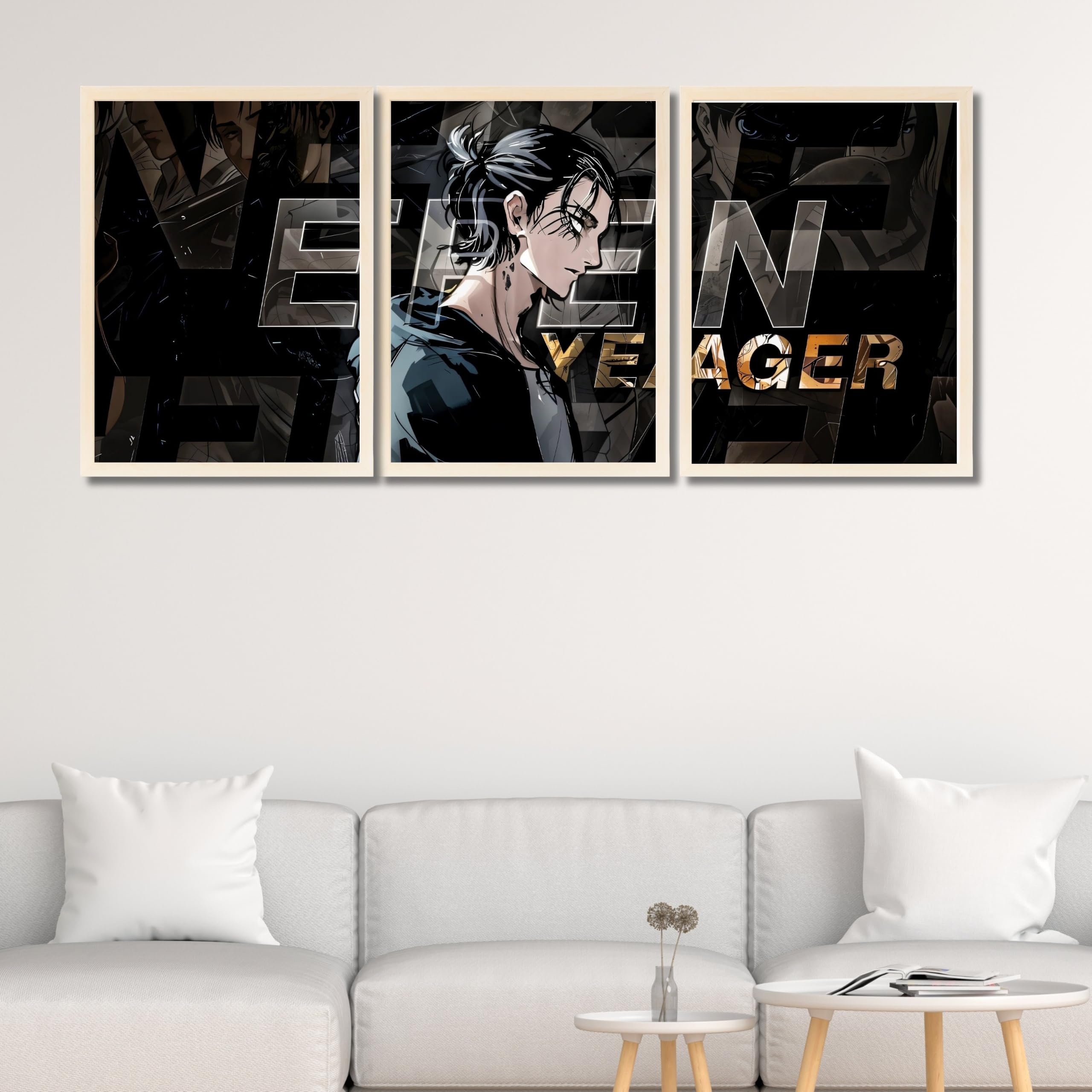 VENUXE ARTS Set Of 3 Anime Characters Wall Framed |Anime Characters Framed Poster for Living Room Bedroom Gaming Room Studio Wall Decor