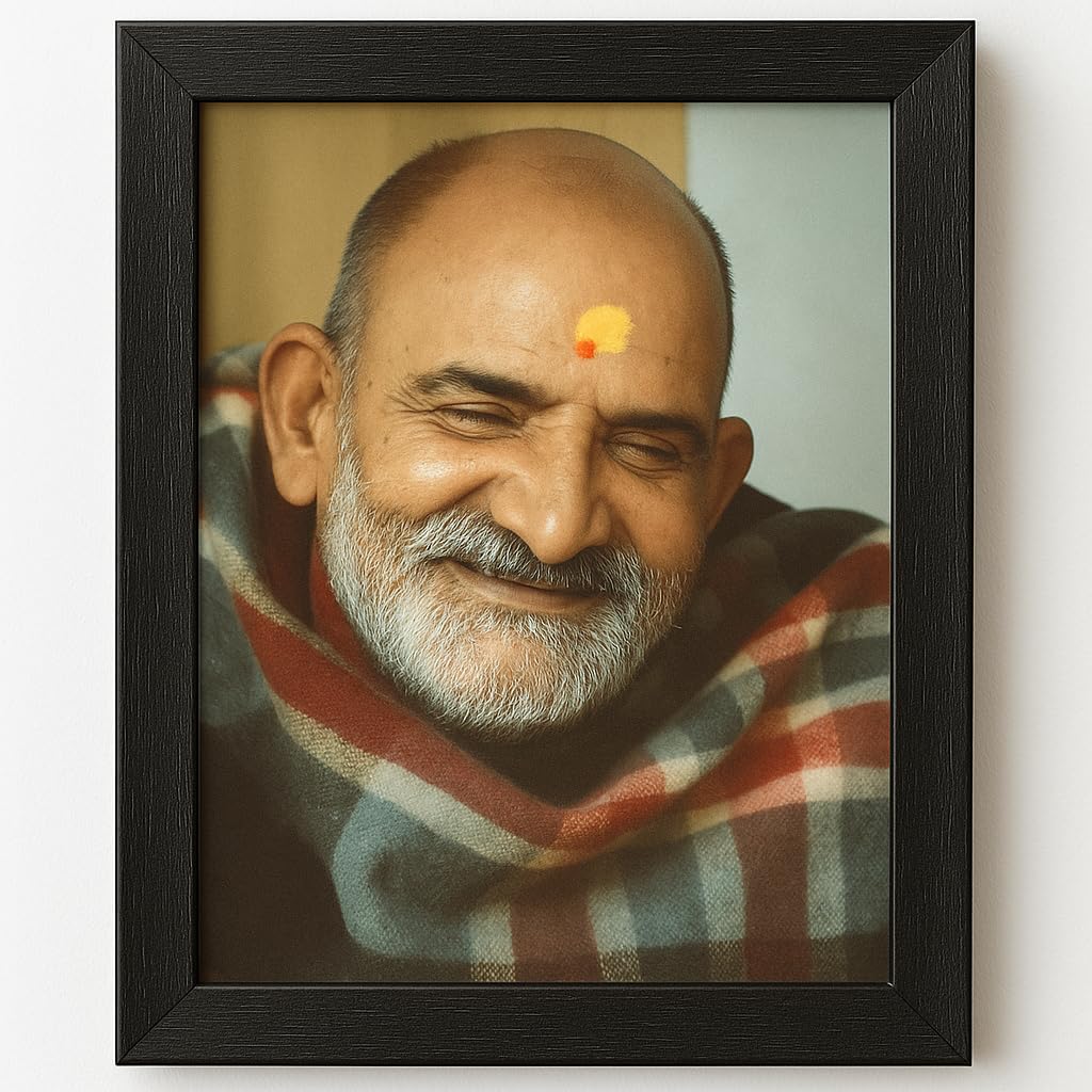 Great More wood Neem Karoli Baba Photo Frame, Medium Size, Tabletop or Wall Mount, Graceful Smile Image-5x7 inch-103, Rectangular, Black