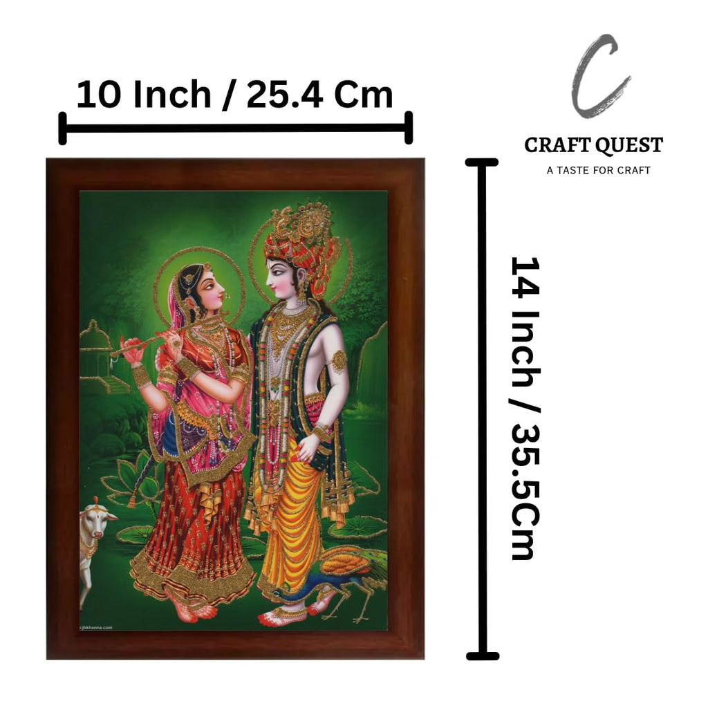 Craft Quest Radha Krishna Sparkle Coated Home Decorative Gift Item Framed Painting (10 X 14 Inches, Brown) RK1013-112