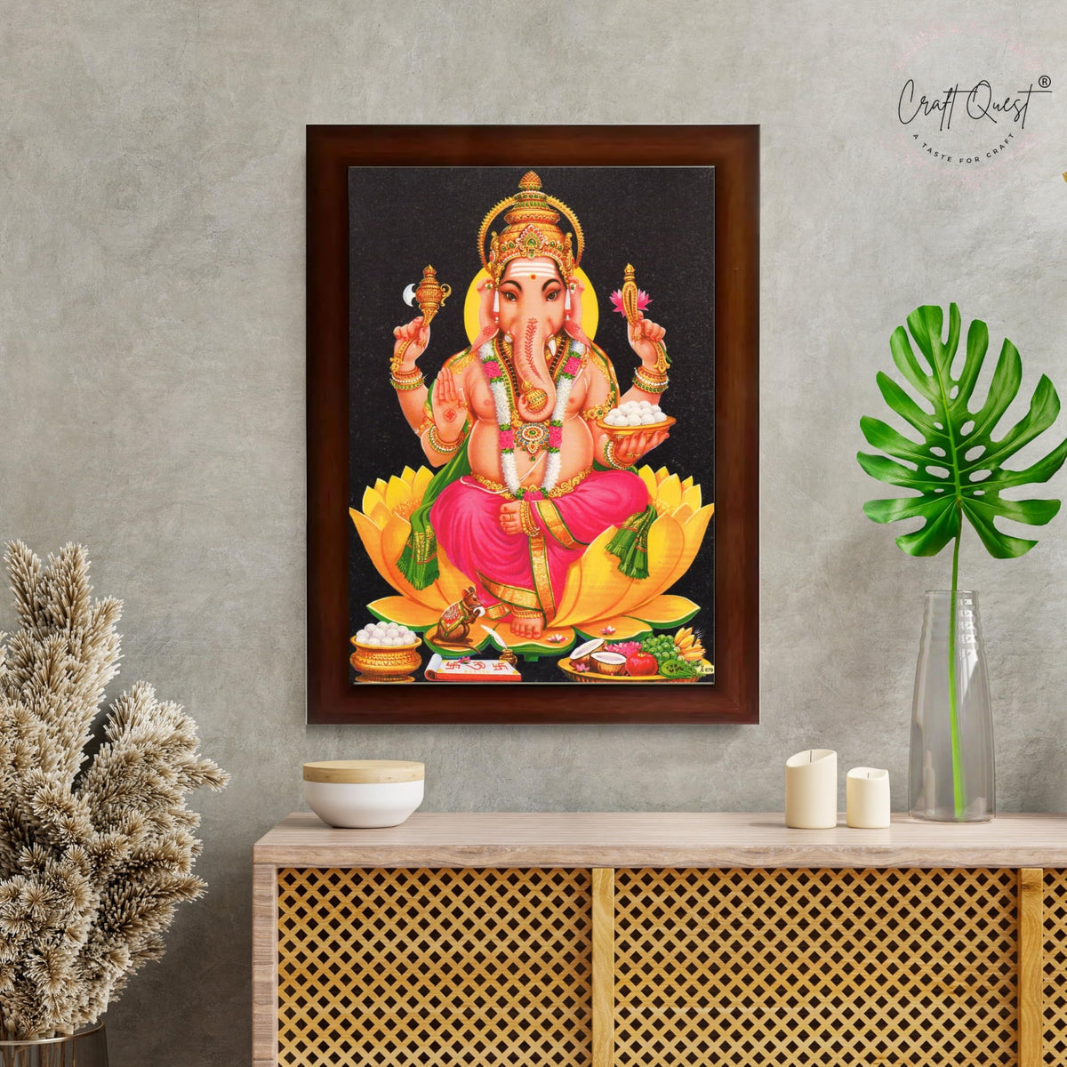 CRAFT QUEST Lord Ganesha Ganpati ji Modern Wall Painting With Frame For Home and Office Decor,