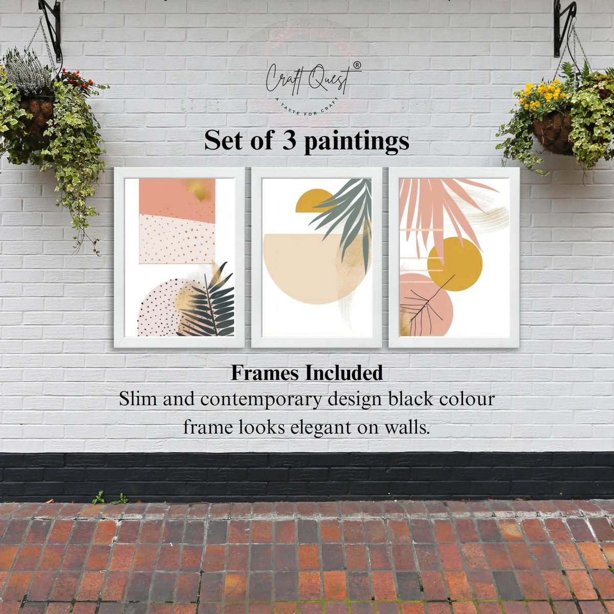 CRAFT QUEST SET OF 3 Abstract Paintings Modern Art | Set of 3 Frames for Home Decoration | Ideal for Living Room, Bedroom & Offices