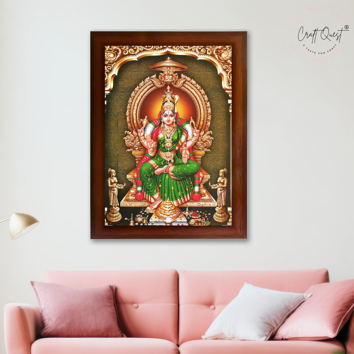 CRAFT QUEST Bhuvaneshwari Devi Amman Bhuvneshwari Mata Wall Painting Framed Home Decor | Religious Hindu God Picture Frame for Home, Office, Temple & Gifting