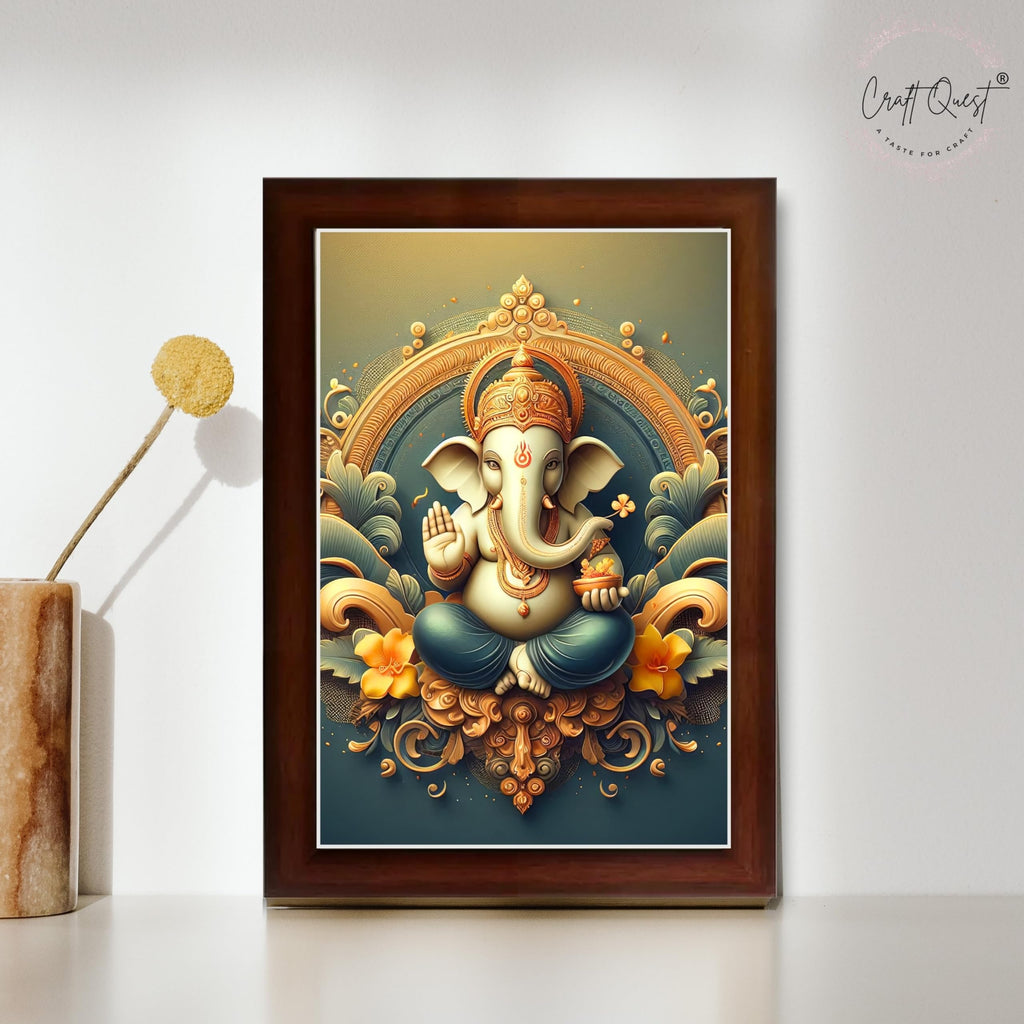CRAFT QUEST Lord Ganpati Ganesh ji God Frame for Pooja Room & Wall Decor GA-254