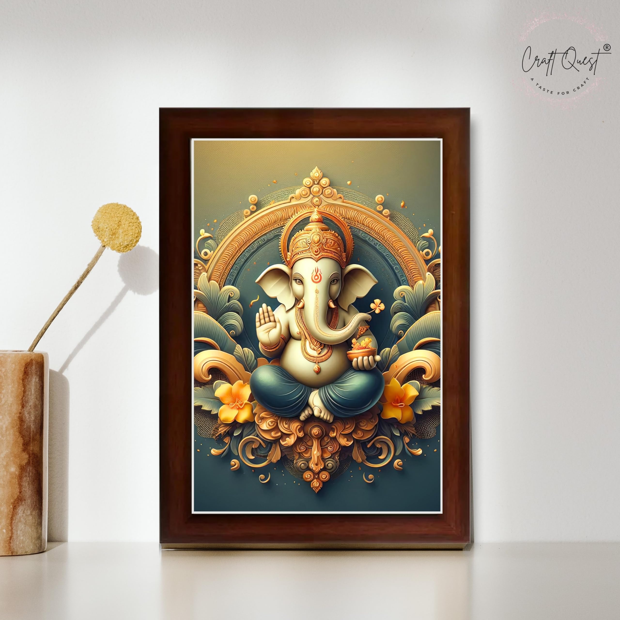 CRAFT QUEST Lord Ganpati Ganesh ji God Frame for Pooja Room & Wall Decor GA-254