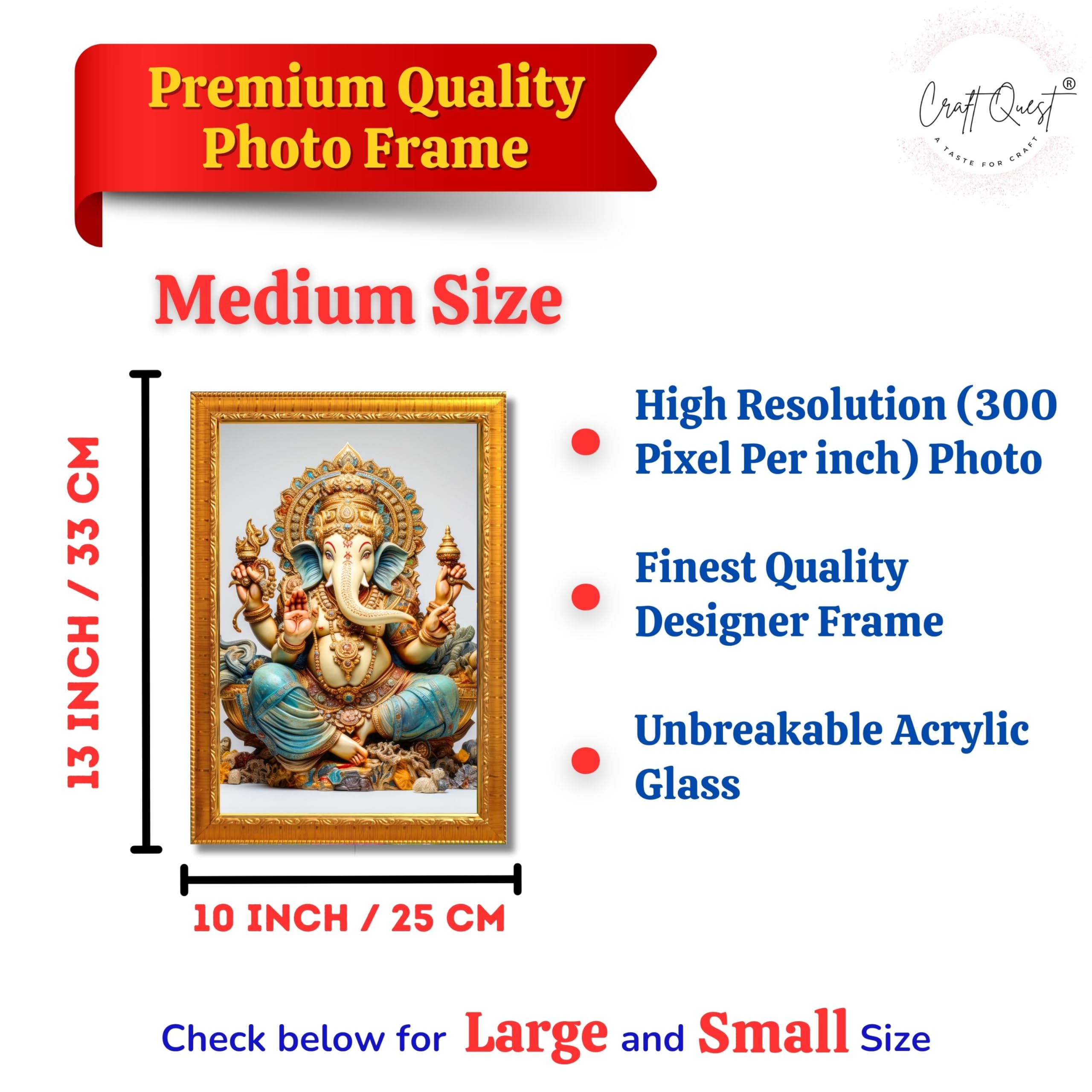CRAFT QUEST Lord Ganpati Modern Wall Art Painting With Frame For Pooja, Home and Office Decor