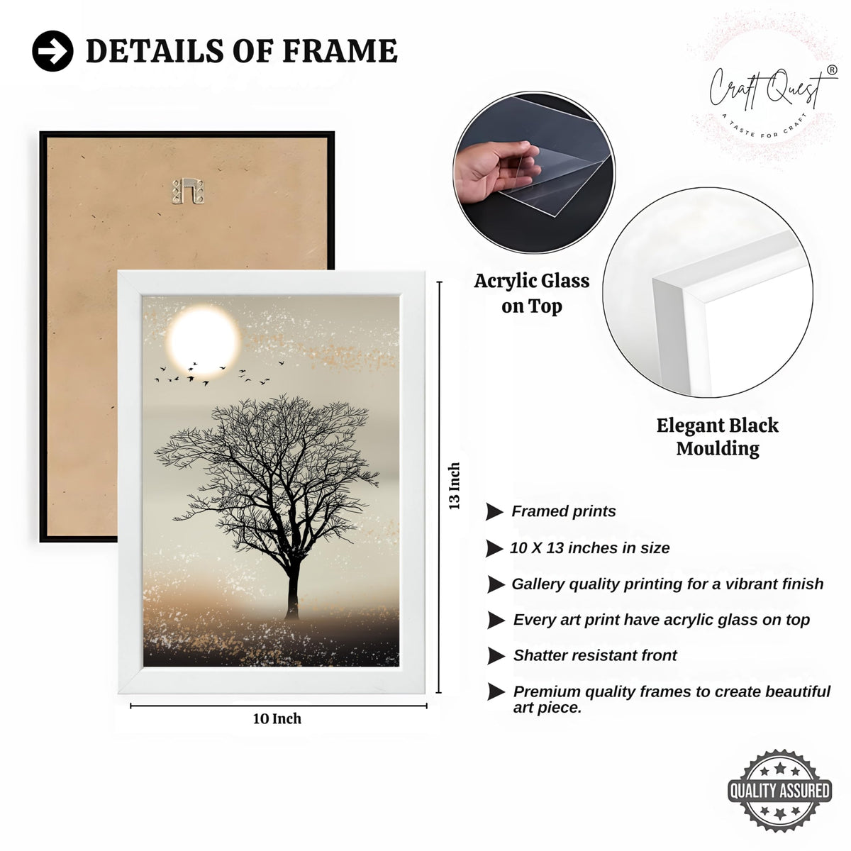 CRAFT QUEST Nature Inspired Landscape With Black Trees Modern Wall Art | Set of 3 Frames for Home Decoration | Ideal for Living Room, Bedroom & Office
