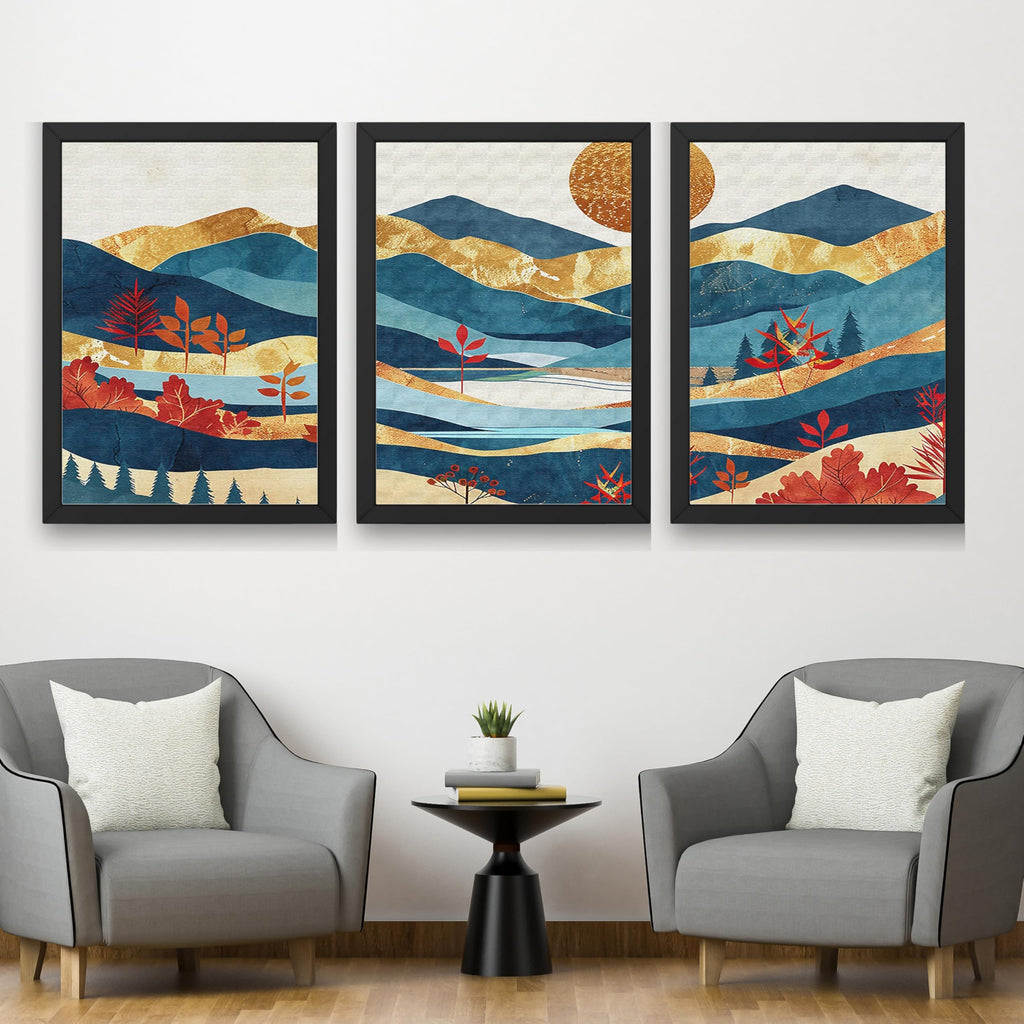 CRAFT QUEST Modern Art Pictures With Mountains & Trees Wall Art | Set of 3 Frames for Home Decoration | Ideal for Living Room, Bedroom & Offices