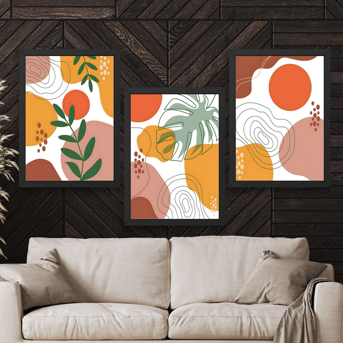 CRAFT QUEST Wall Art Decor Paintings | Set of 3 BOHO Wall Art Frames for Home Decoration | Ideal for Living Room, Bedroom & Office